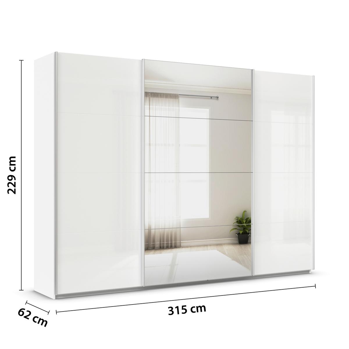Tolóajtós Szekrény Feldkirch 315/229 Cm - ezüst/magasfényű fehér, Modern, faalapú anyag (315/229/62cm)