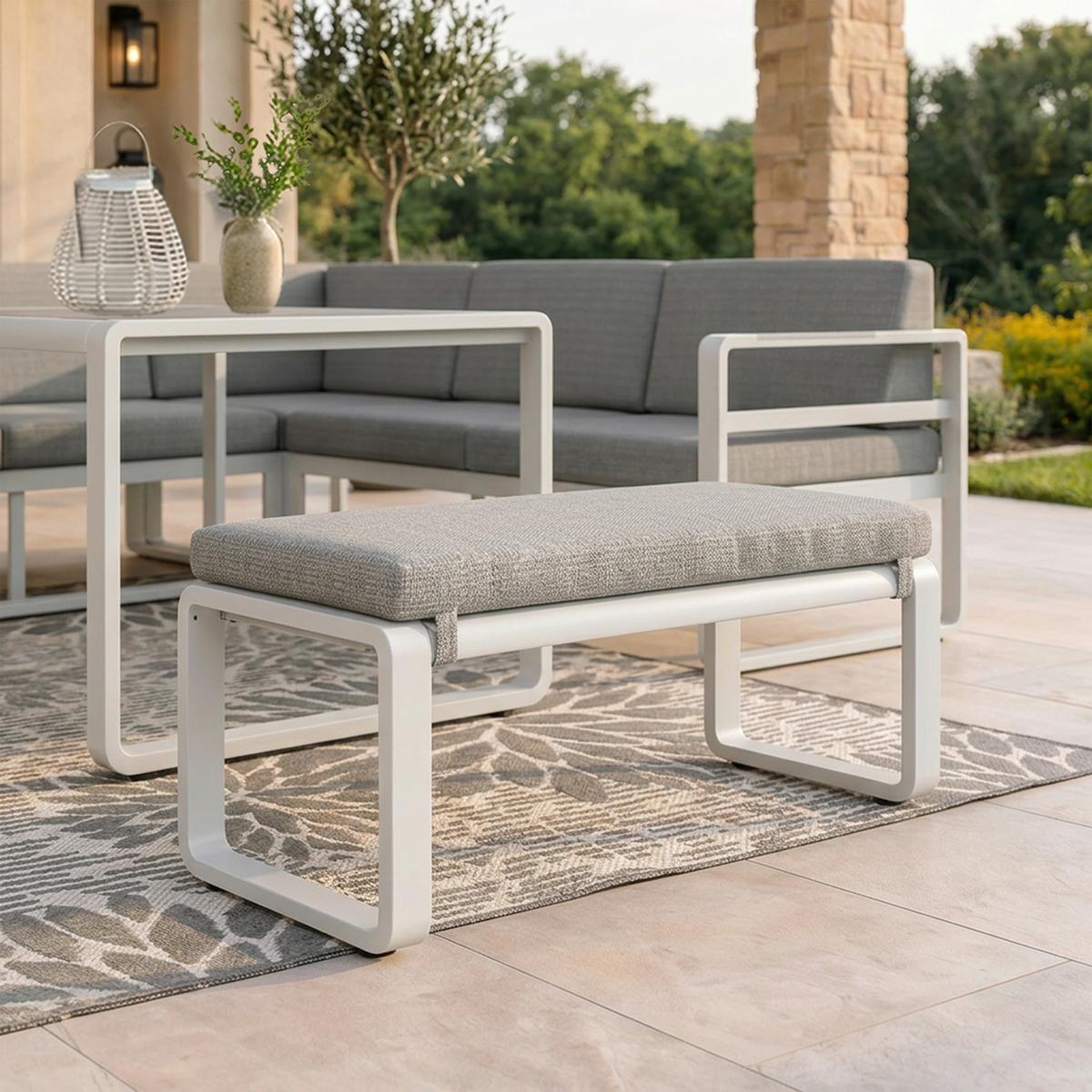 JEDÁLENSKÁ TERASOVÁ SÚPRAVA ARUBA - biela/svetlosivá, Modern, kov/textil - Bessagi Garden