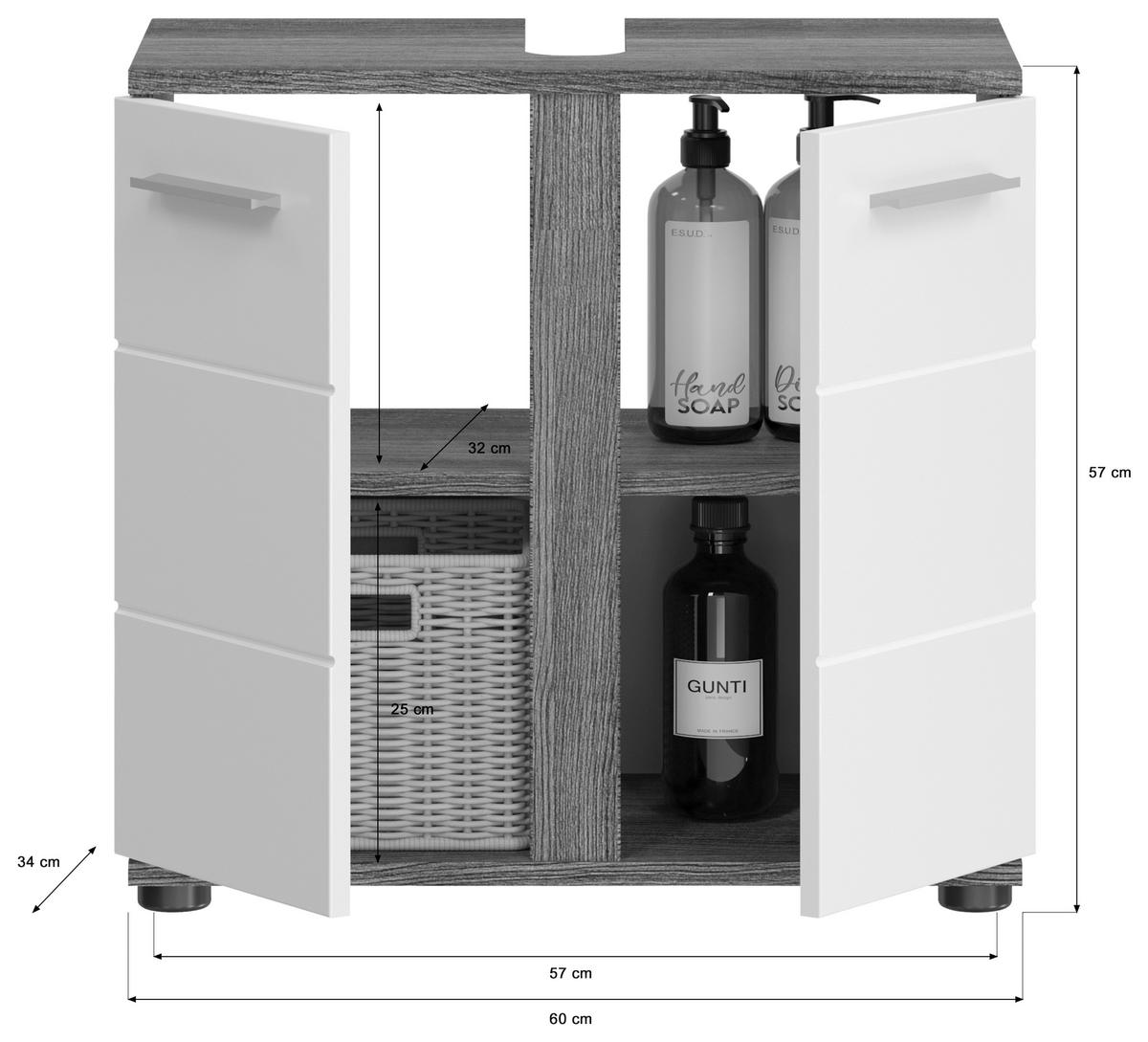 Badezimmer Blake Weiß Hg B: 60 cm - Weiß Hochglanz/Schwarz, MODERN, Glas/Holzwerkstoff (60cm) - MID.YOU