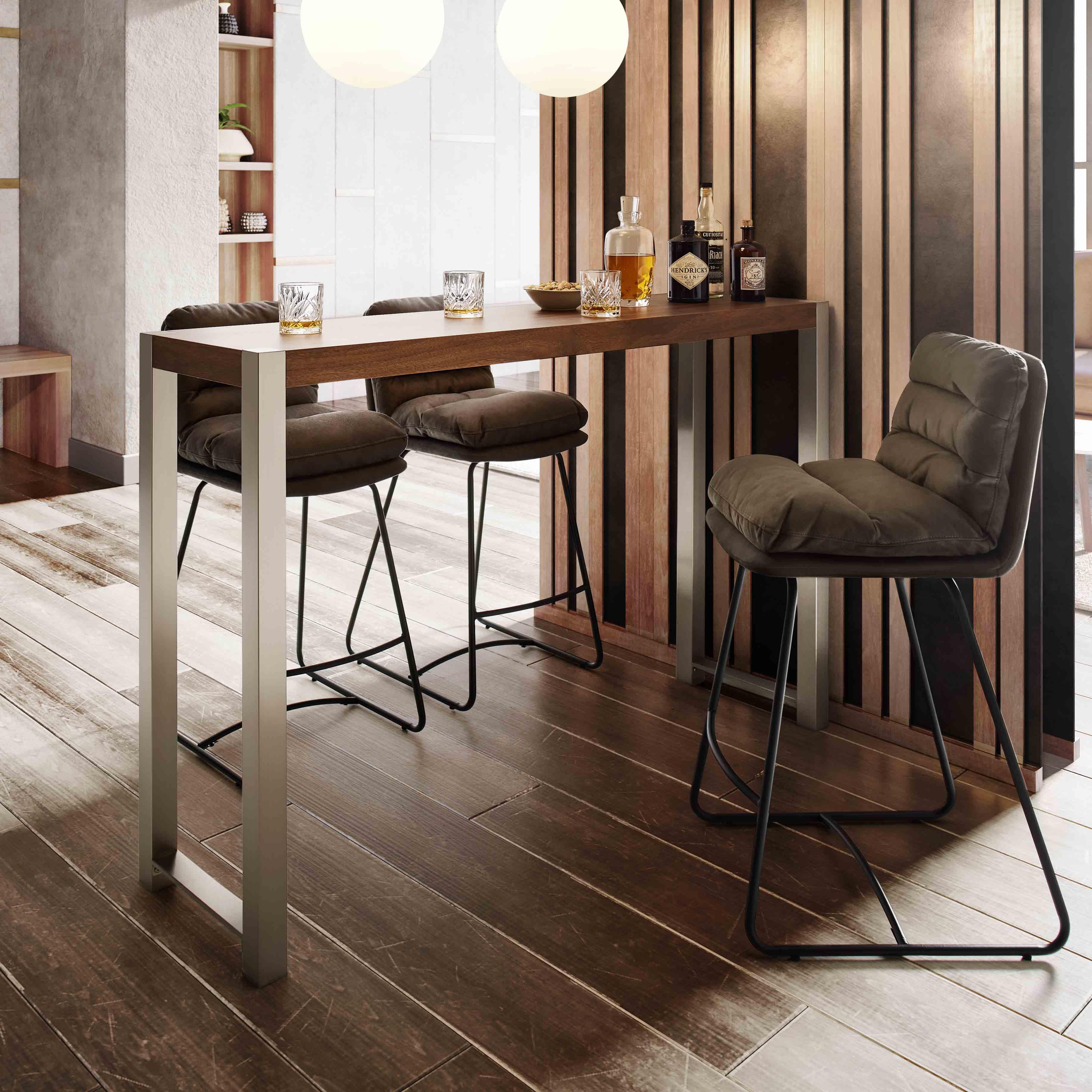 Barový Stůl Enora - barvy vlašských ořechů/barvy nerez oceli, Moderní, kov (40/150/100cm) - Bessagi Home