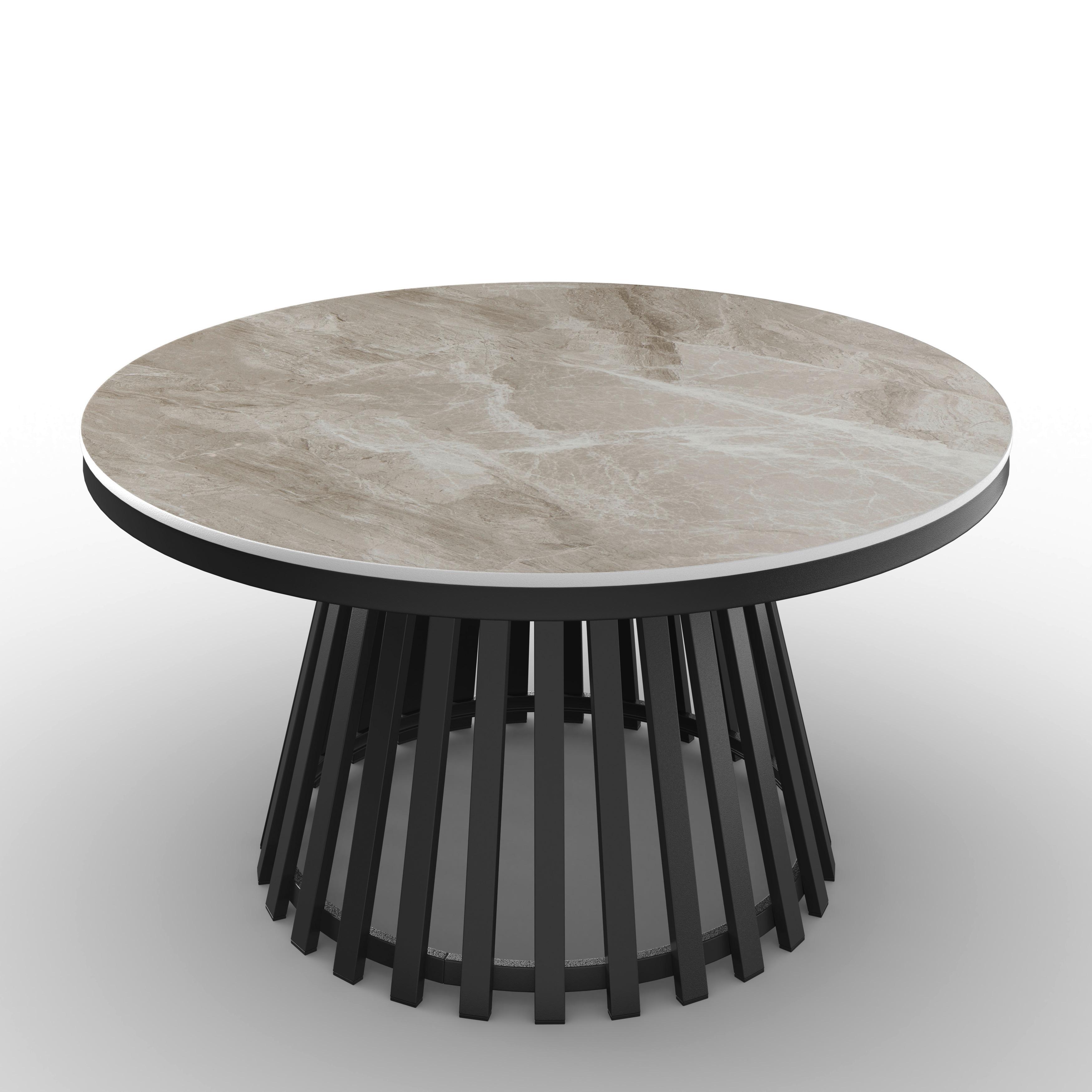 Konferenční stolek Pela, vzhled kamene - šedá/černá, Moderní, kov/kompozitní dřevo (90/45cm) - Bessagi Home