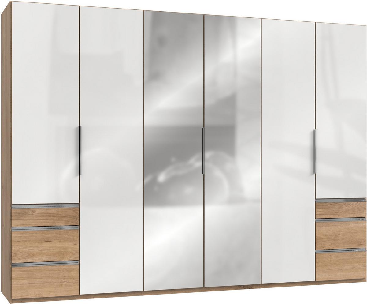 Drehtürenschrank 300cm Level, Weiß/eiche Dekor - Eichefarben/Weiß, MODERN, Glas/Holzwerkstoff (300/216/58cm) - MID.YOU