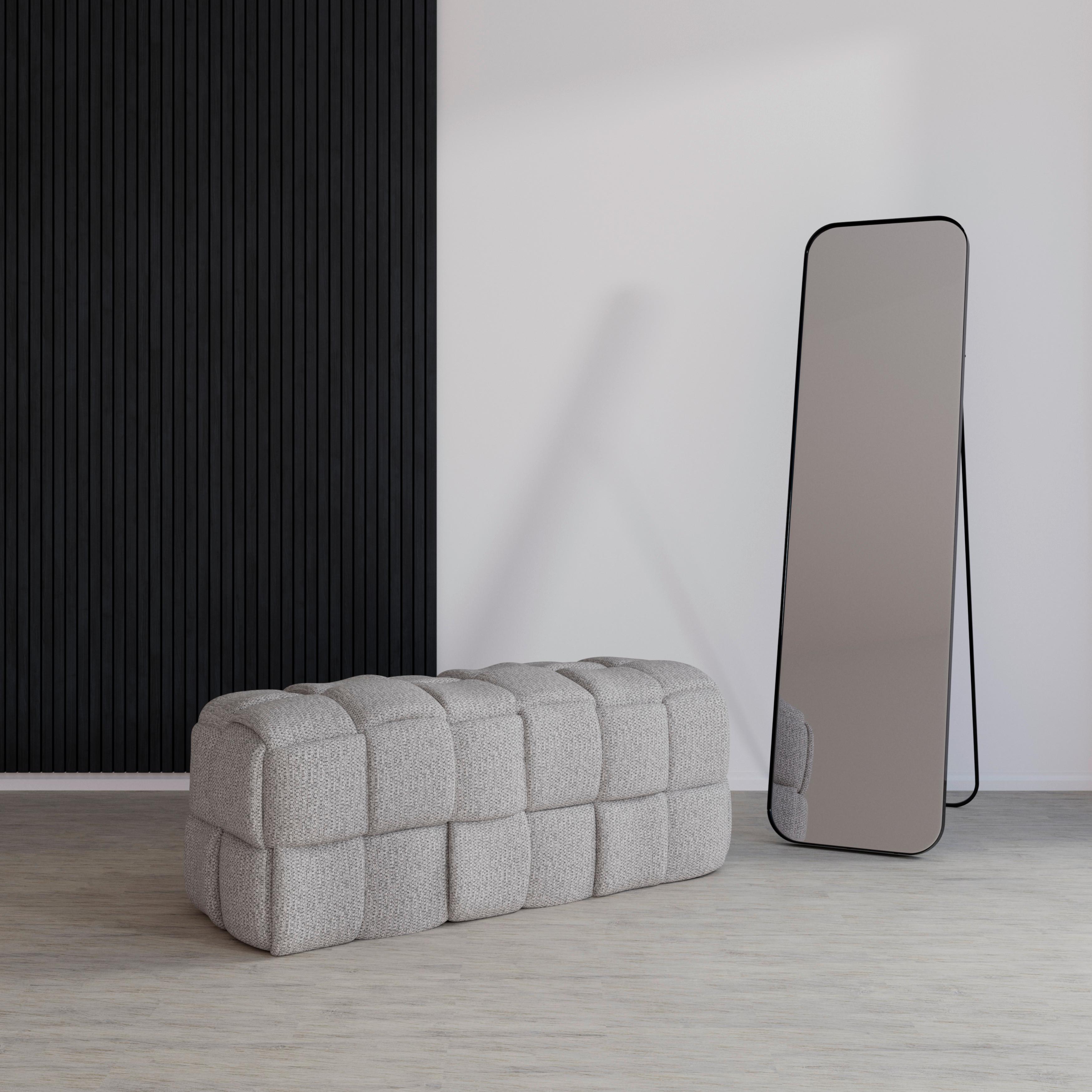 Moderná lavica ELLA sivá, buklé - čierna/sivá, Modern, drevo/textil (110/45/45cm) - Bessagi Home