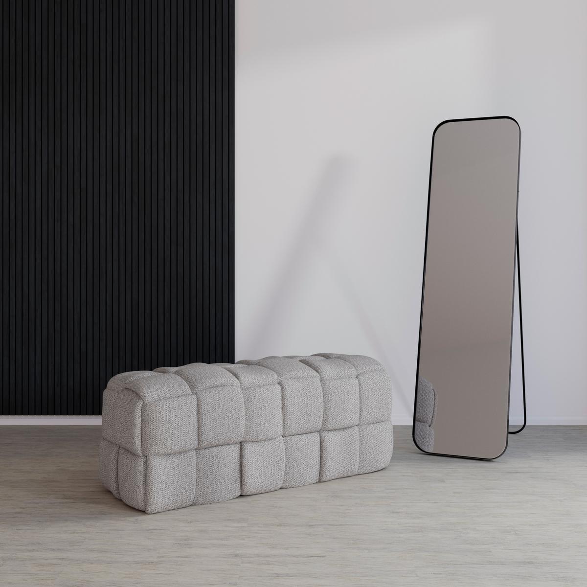 Moderná lavica ELLA sivá, buklé - čierna/sivá, Modern, drevo/textil (110/45/45cm) - Bessagi Home