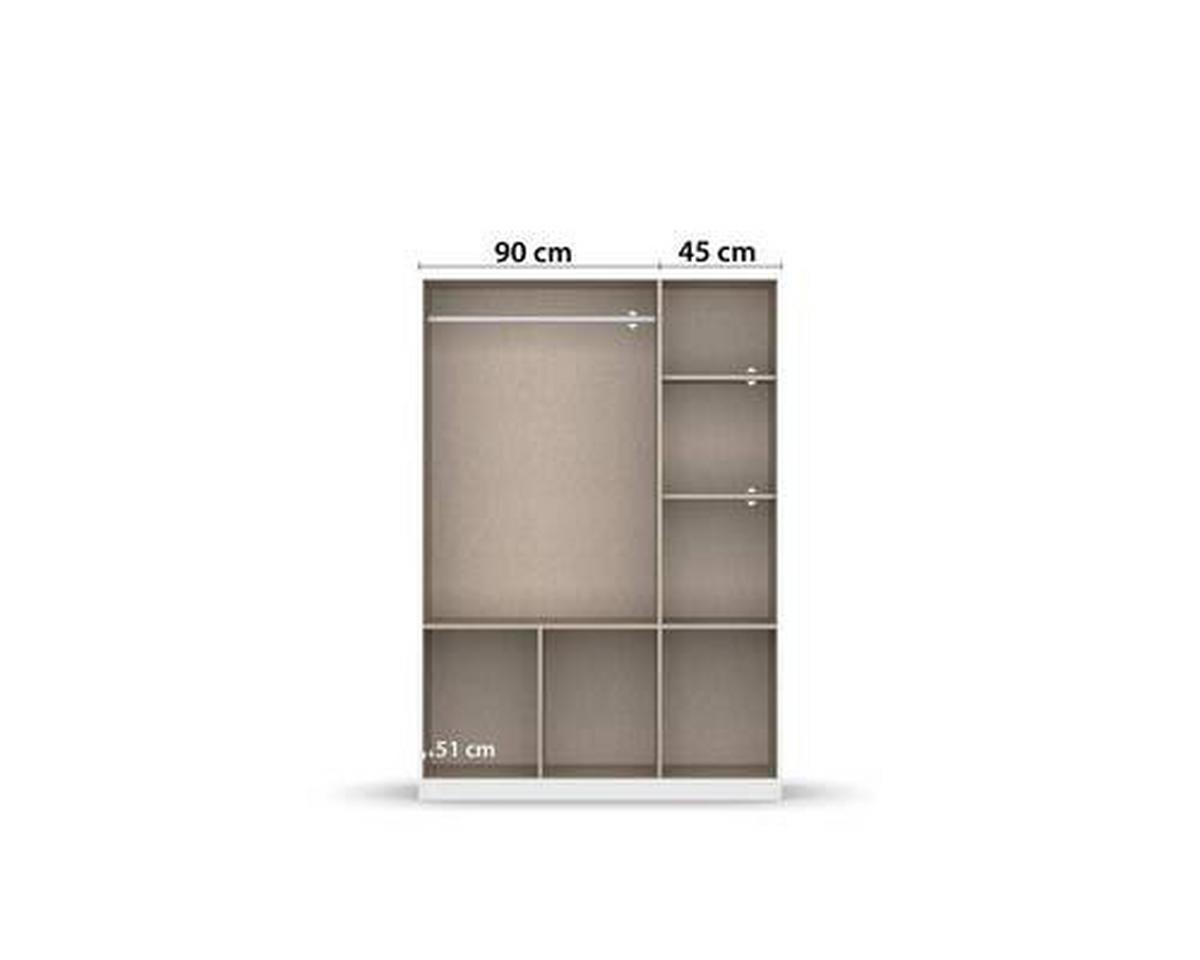 Drehtürenschrank B: 136 cm Berlin Weiß/Grau - Weiß/Grau, MODERN, Holzwerkstoff (136/210/54cm) - Rauch Möbel