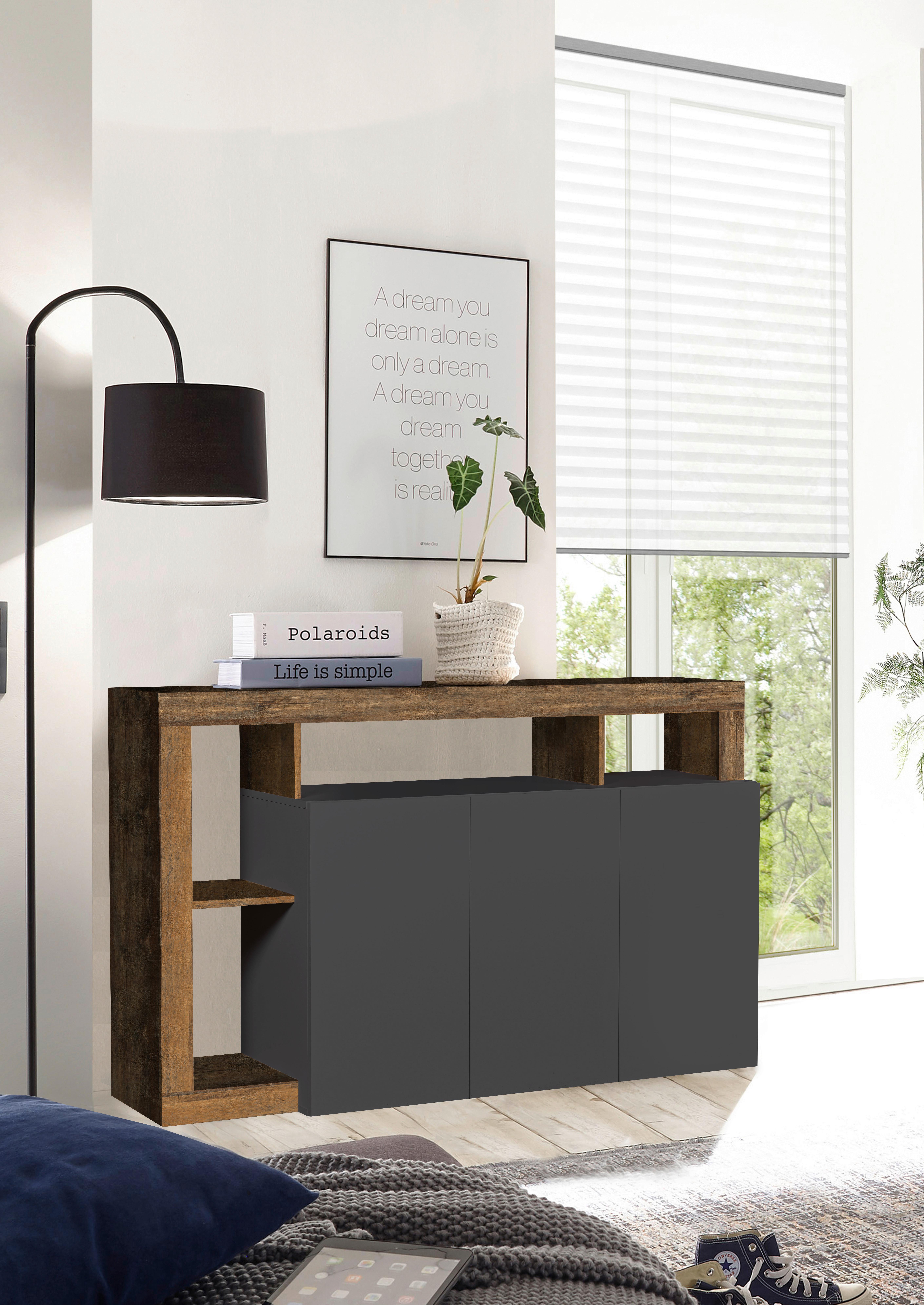 Komód Dallas 3 146/93 Cm - antracit, Konventionell, faalapú anyag (146/93/42cm)