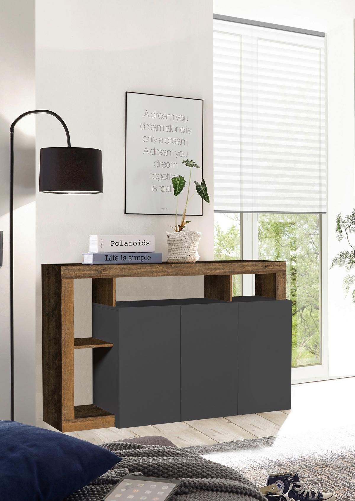 Komód Dallas 3 146/93 Cm - antracit, Konventionell, faalapú anyag (146/93/42cm)