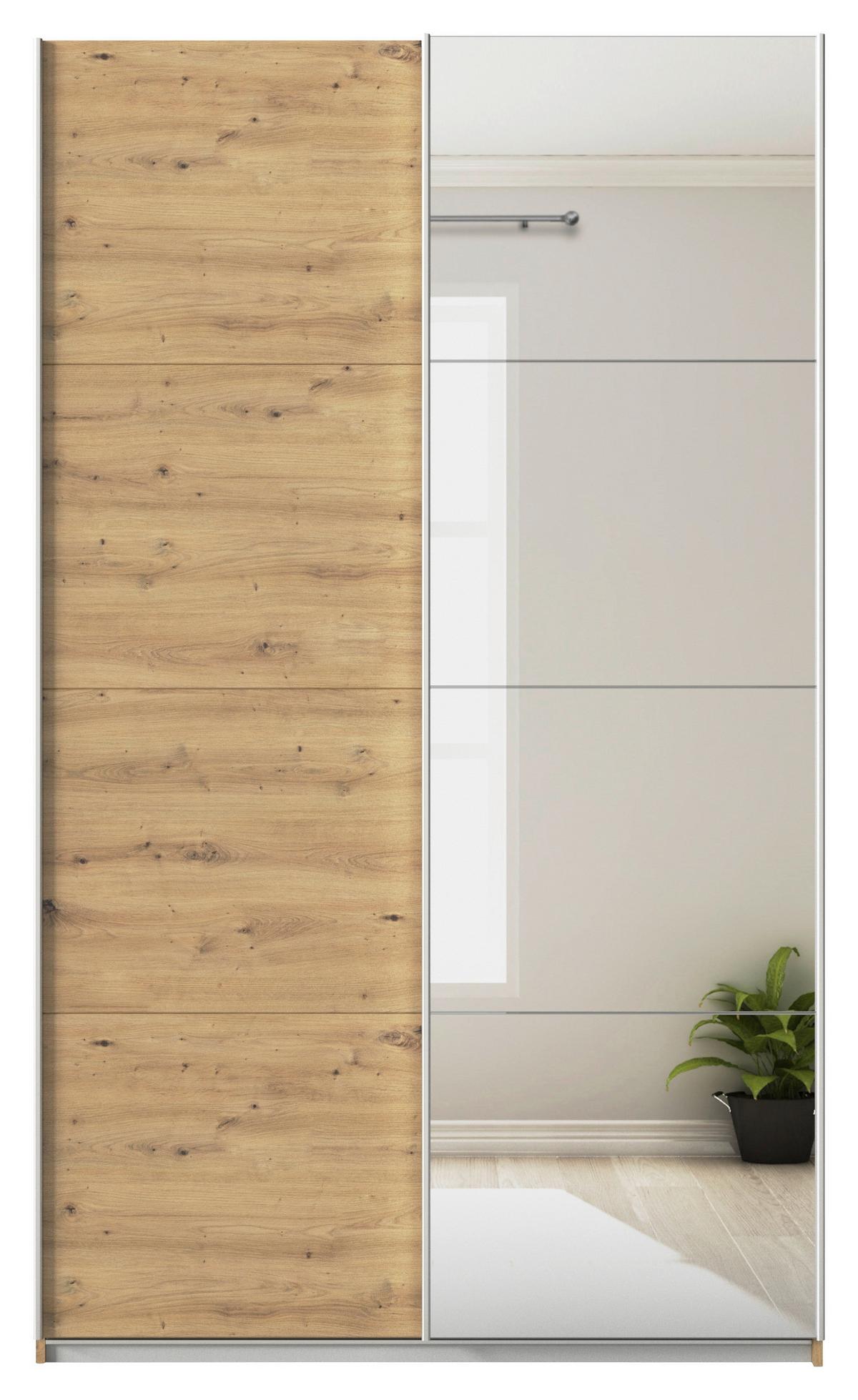 Schwebetürenschrank + Spiegel B: 136cm Feldkirch Eiche Dekor - Silberfarben/Eiche Artisan, MODERN, Holzwerkstoff (136/229/62cm)