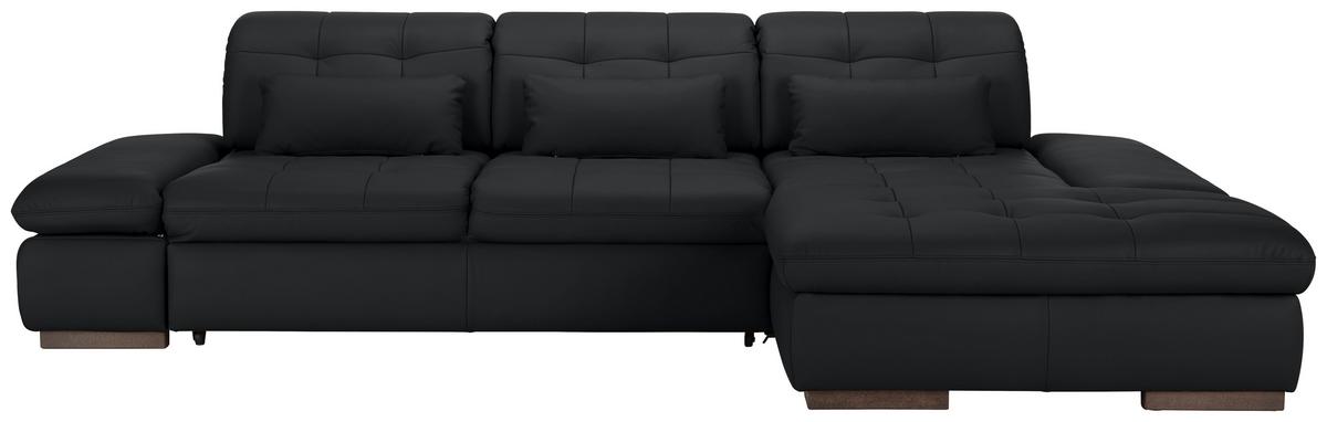 Rohová sedačka SANFINO, pravá, černá pravá kůže - černá/barvy chromu, Konvenční, kov/kůže (305/199cm) - Premium Living