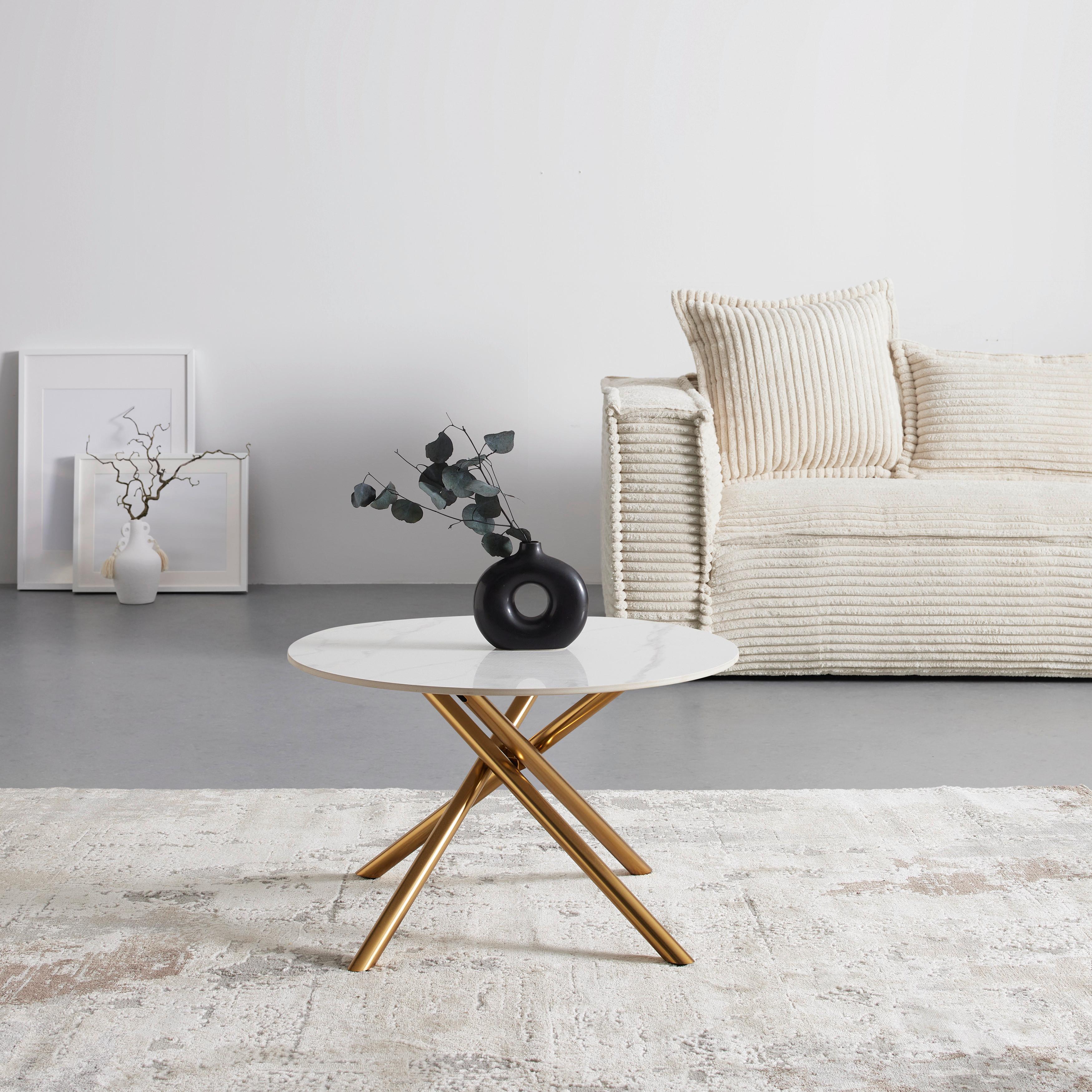 Konferenčný stolík MARBELLA 70 - zlatá/biela, Modern, kov/keramika (70/70/44cm) - Mömax