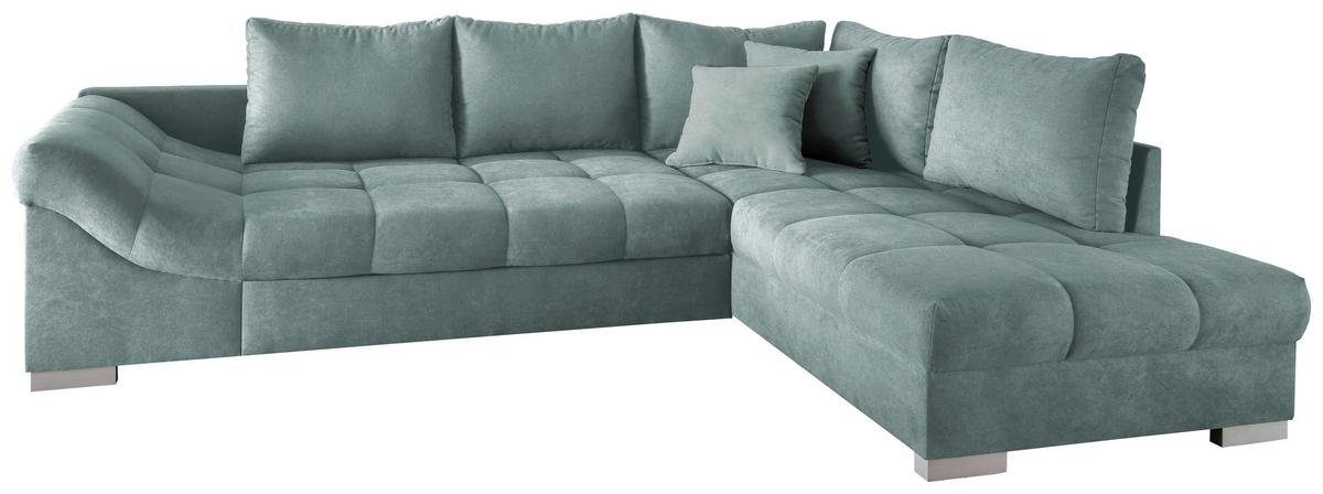Eckschlafsofa Alvito Mintgrün S: 298/202 Cm - Silberfarben/Mintgrün, Design, Textil (298/202cm) - MID.YOU