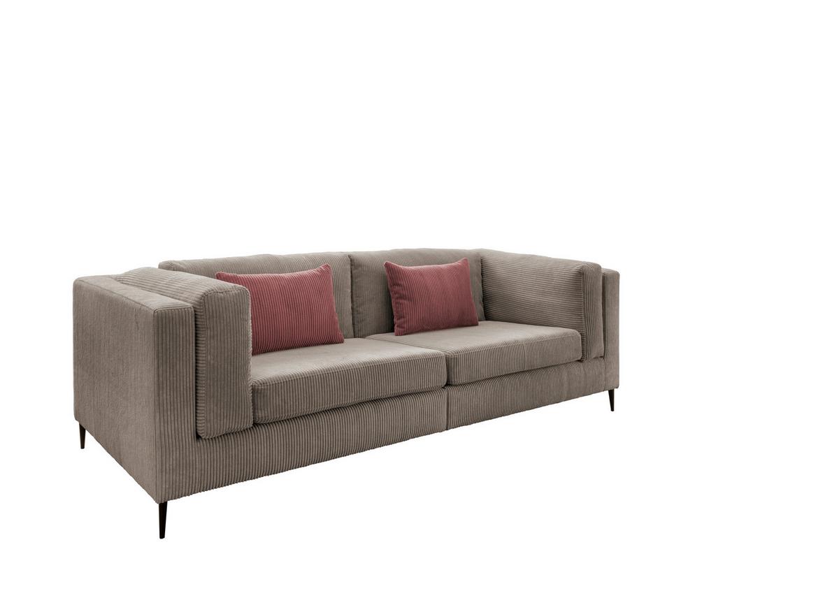 3-sitzer-sofa Roma Braun/grau Kord - Koralle/Schwarz, Design, Textil (250/82/112cm) - Livetastic