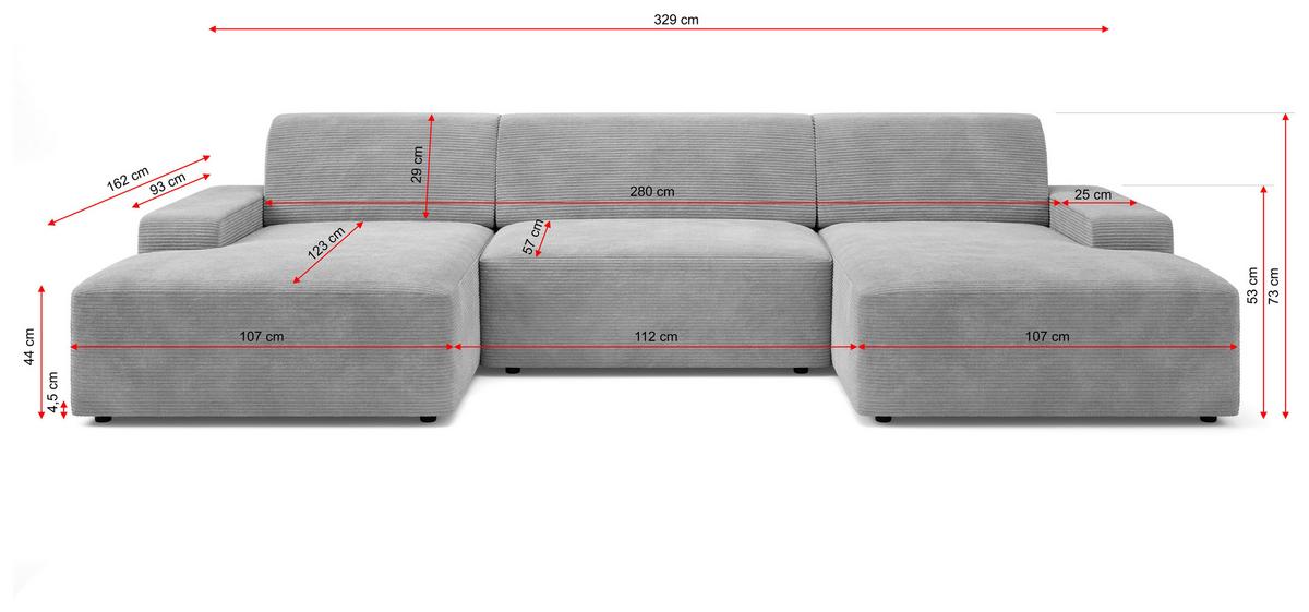 Wohnlandschaft Wien D. Grau U: 162x329x162 cm - Dunkelgrau/Schwarz, MODERN, Textil (162/329/162cm) - Trendmanufaktur