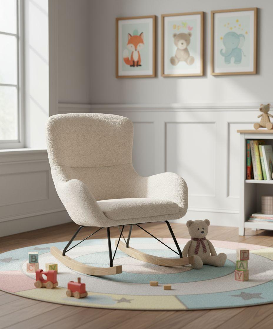 Kinder-Schaukelstuhl Dora Creme B: 55 cm - Creme, Basics, Holz/Textil (55/70/63cm) - Livetastic