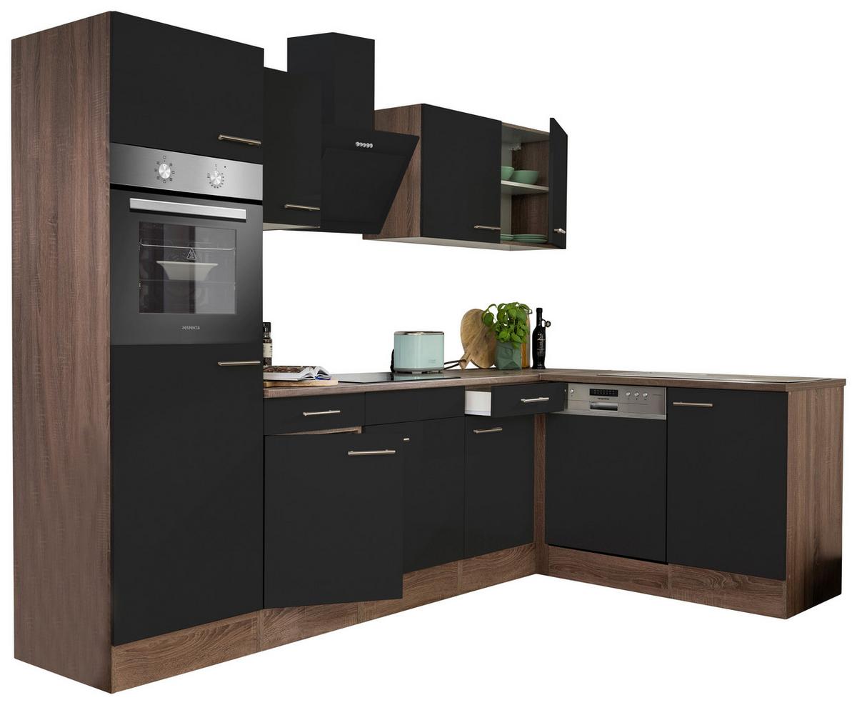 Eckküche Oliver L-Küchenblock 280 cm - Eichefarben/Schwarz, Basics, Holzwerkstoff (280/172cm) - Respekta