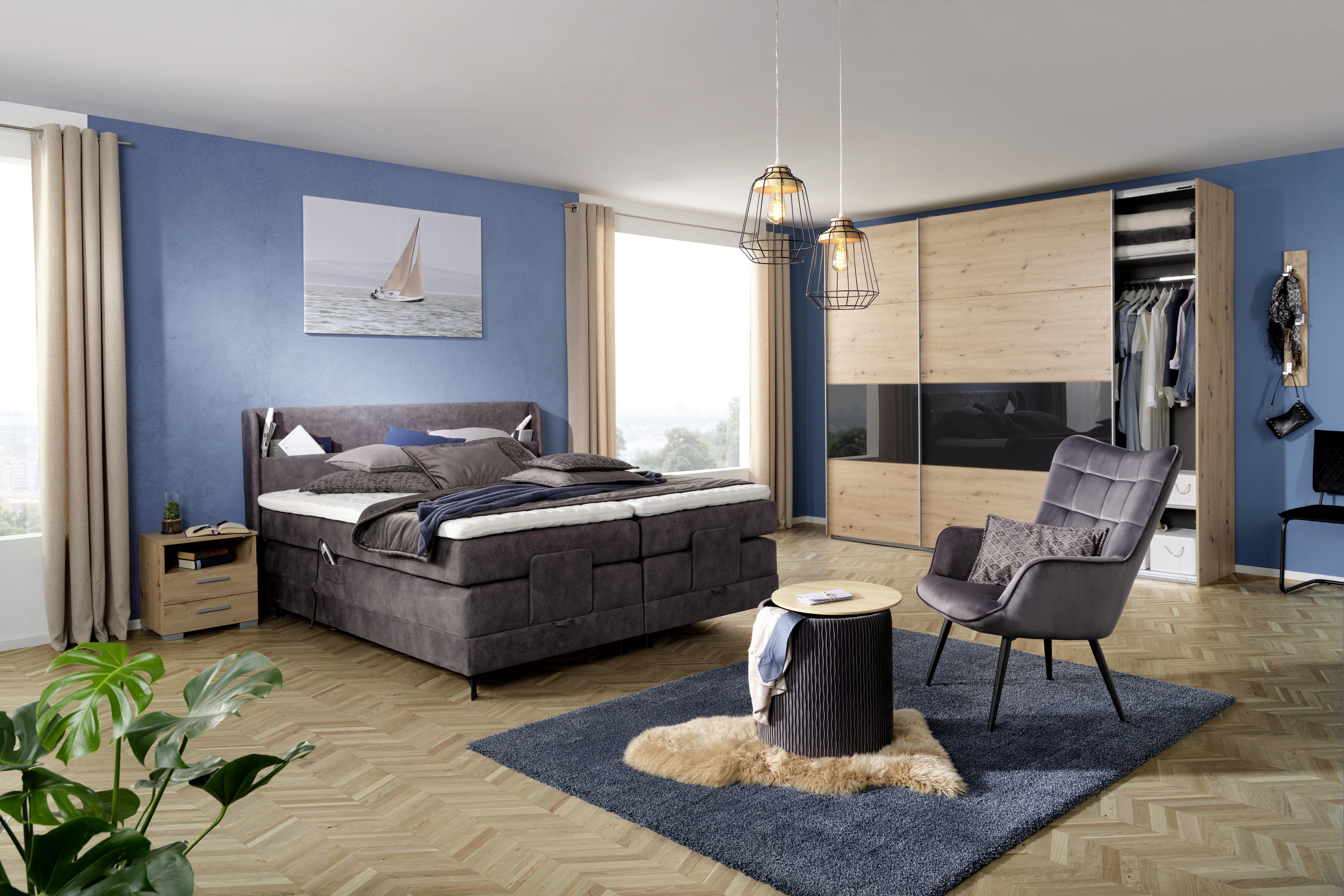 Odkládací Stolek Velvet -Trend- - šedá/barvy dubu, Moderní, kompozitní dřevo/textil (42/46cm) - Modern Living