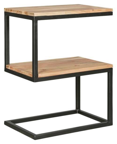 Príručný stolík Akola masív - čierna/farba akácie, Design, kov/drevo (45/30/60cm) - MID.YOU