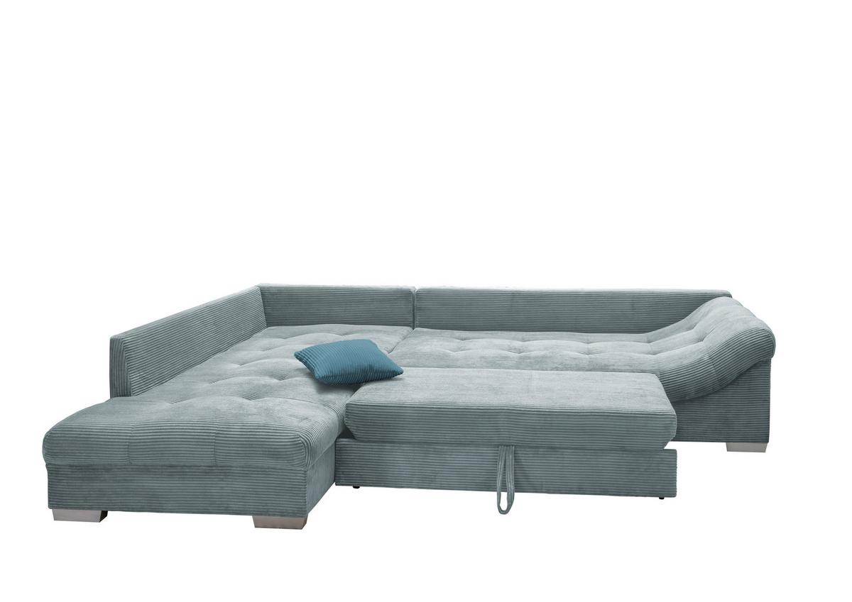 Rohová sedačka ALVITO, levá, světle modrý manšestr - petrolej/barvy stříbra, Design, dřevo/textil (202/298cm) - MID.YOU