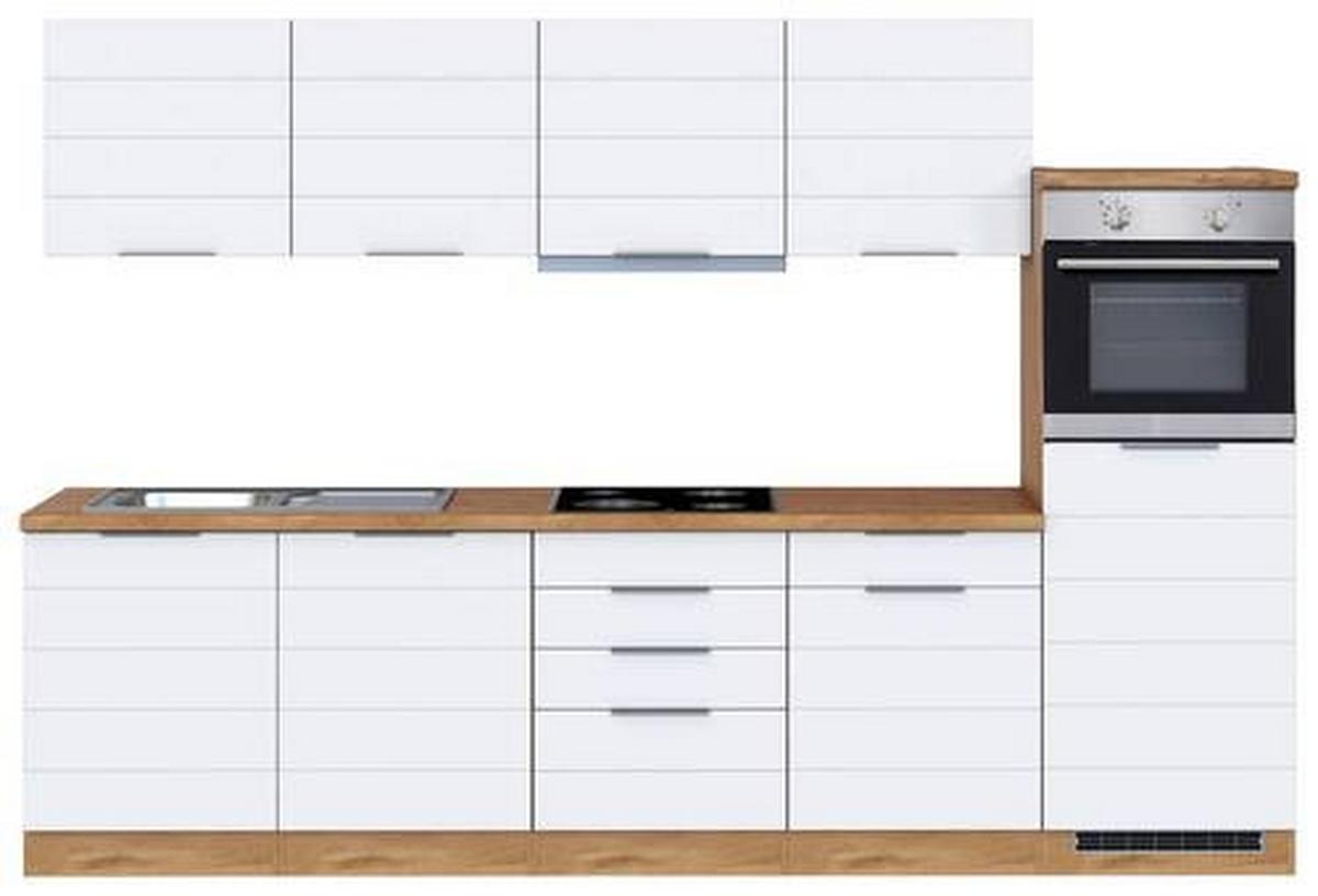 Küchenzeile Florenz mit Geräten 300 cm Weiß/Eichefarben - Eiche Wotan/Weiß, Design, Holzwerkstoff (300cm) - Held