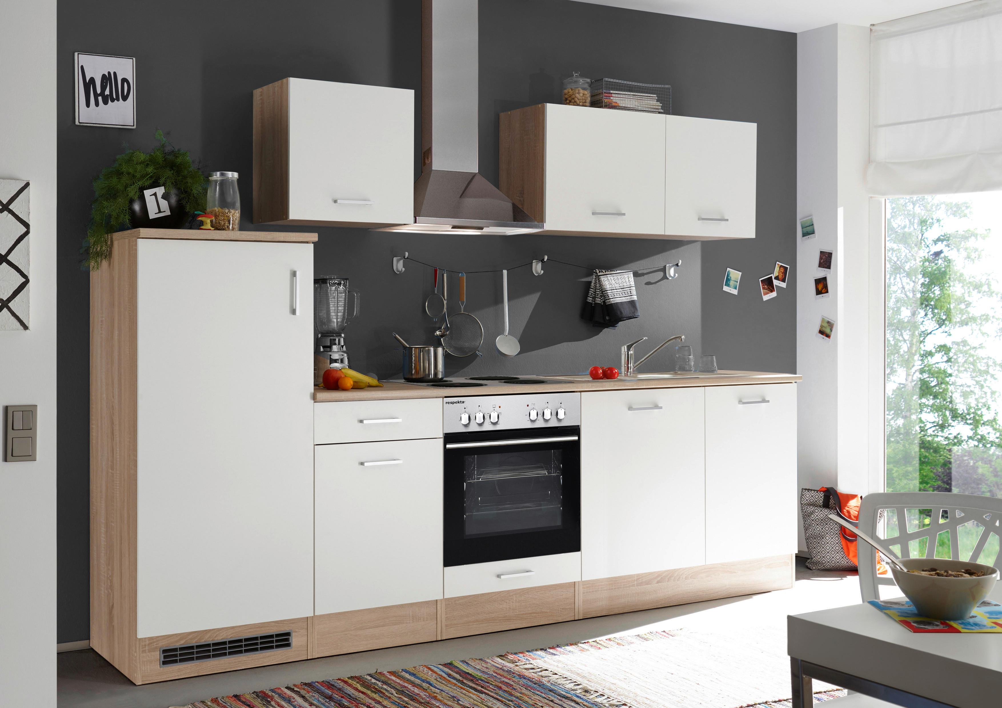 Küchenzeile Economy mit Geräten 280 cm Weiß/Eiche Dekor Modern - Eichefarben/Weiß, Basics, Holzwerkstoff (280cm) - Respekta