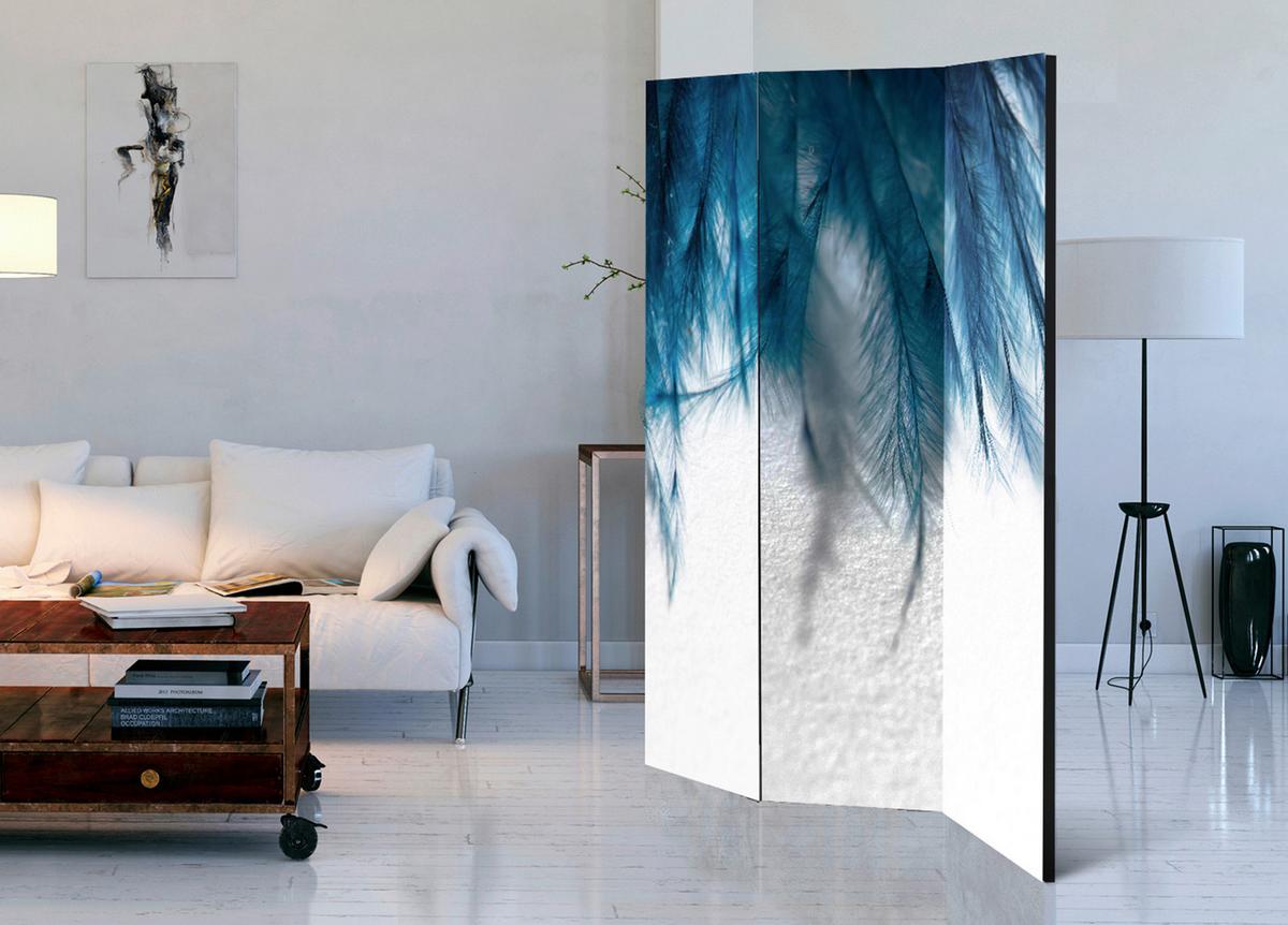 Paravent Blau Weiß B: 135 cm - Blau/Weiß, Basics, Holz/Textil (135/172/3cm) - artgeist