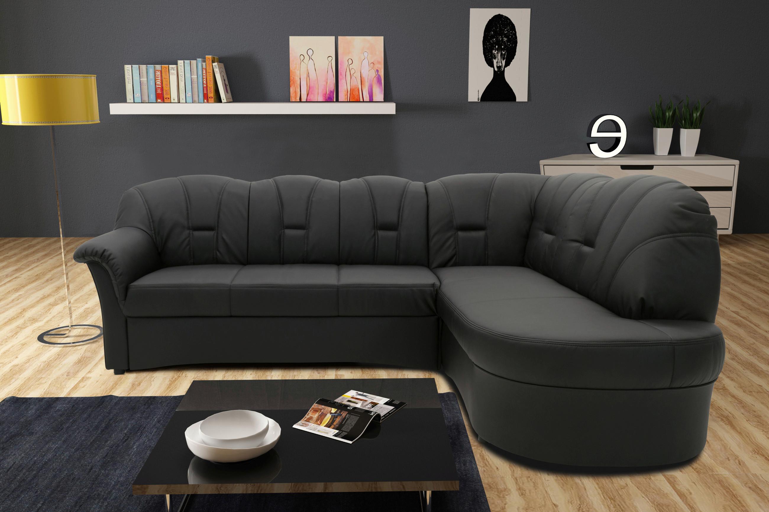 Ecksofa Papenburg Schwarz Lederlook - Schwarz, KONVENTIONELL, Textil (243/180cm) - MID.YOU