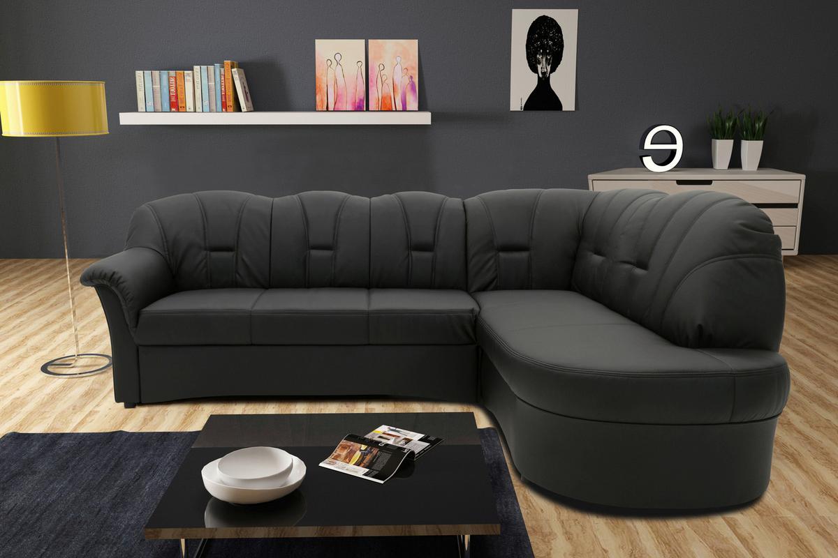 Ecksofa Papenburg Schwarz Lederlook - Schwarz, KONVENTIONELL, Textil (243/180cm) - MID.YOU