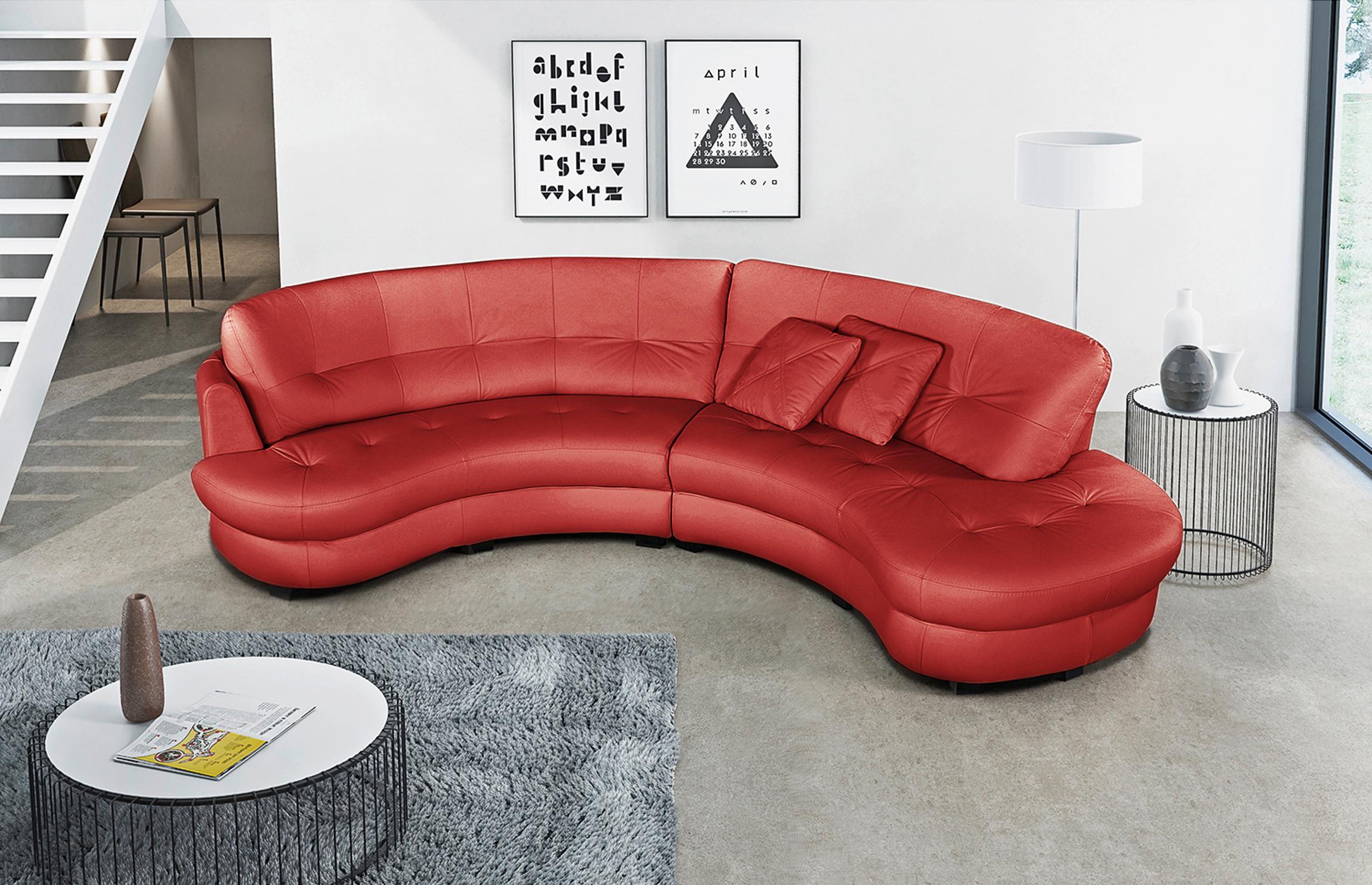Ecksofa Bretania, Rot S: 300x113 Cm - Rot/Schwarz, Design, Leder/Textil (300/113cm) - Livetastic