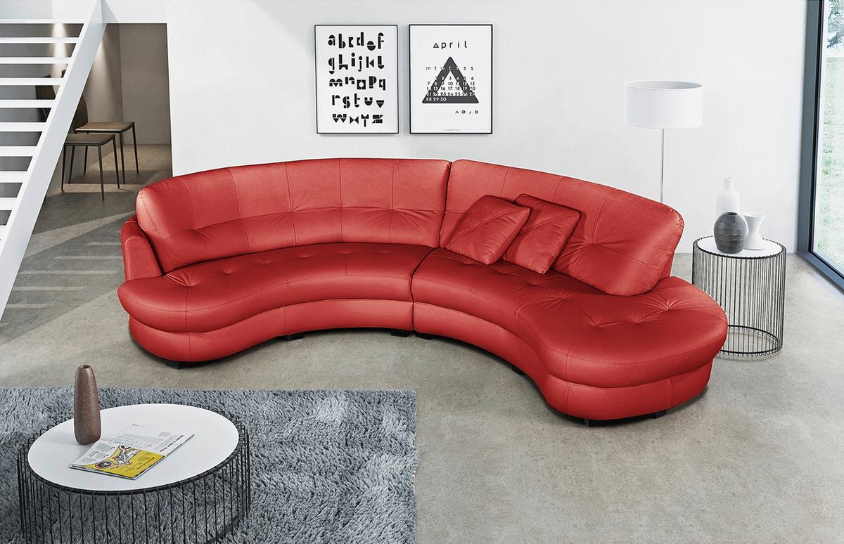 Ecksofa Bretania, Rot S: 300x113 Cm - Rot/Schwarz, Design, Leder/Textil (300/113cm) - Livetastic