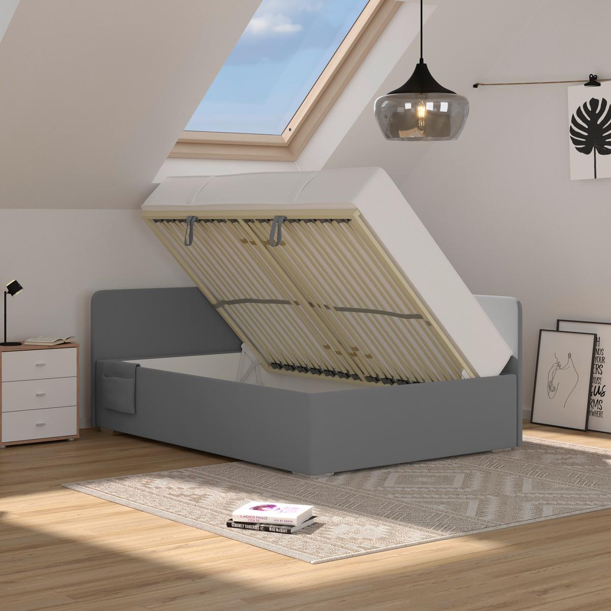 Kárpitozott Ágy Remi 140/200cm - antracit, Modern, textil/fa (140/200cm)