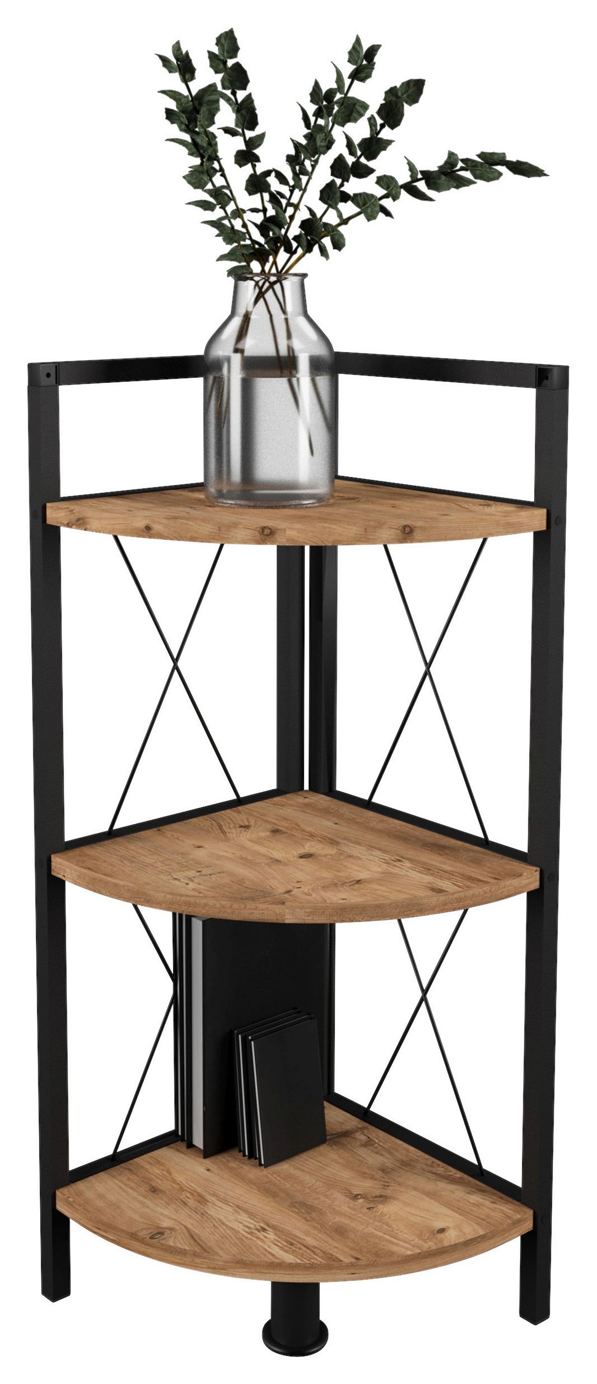 Eckregal Insasi Schwarz Honigeiche Dekor - Honigeiche/Schwarz, Design, Holzwerkstoff/Metall (34/87/34cm) - MID.YOU