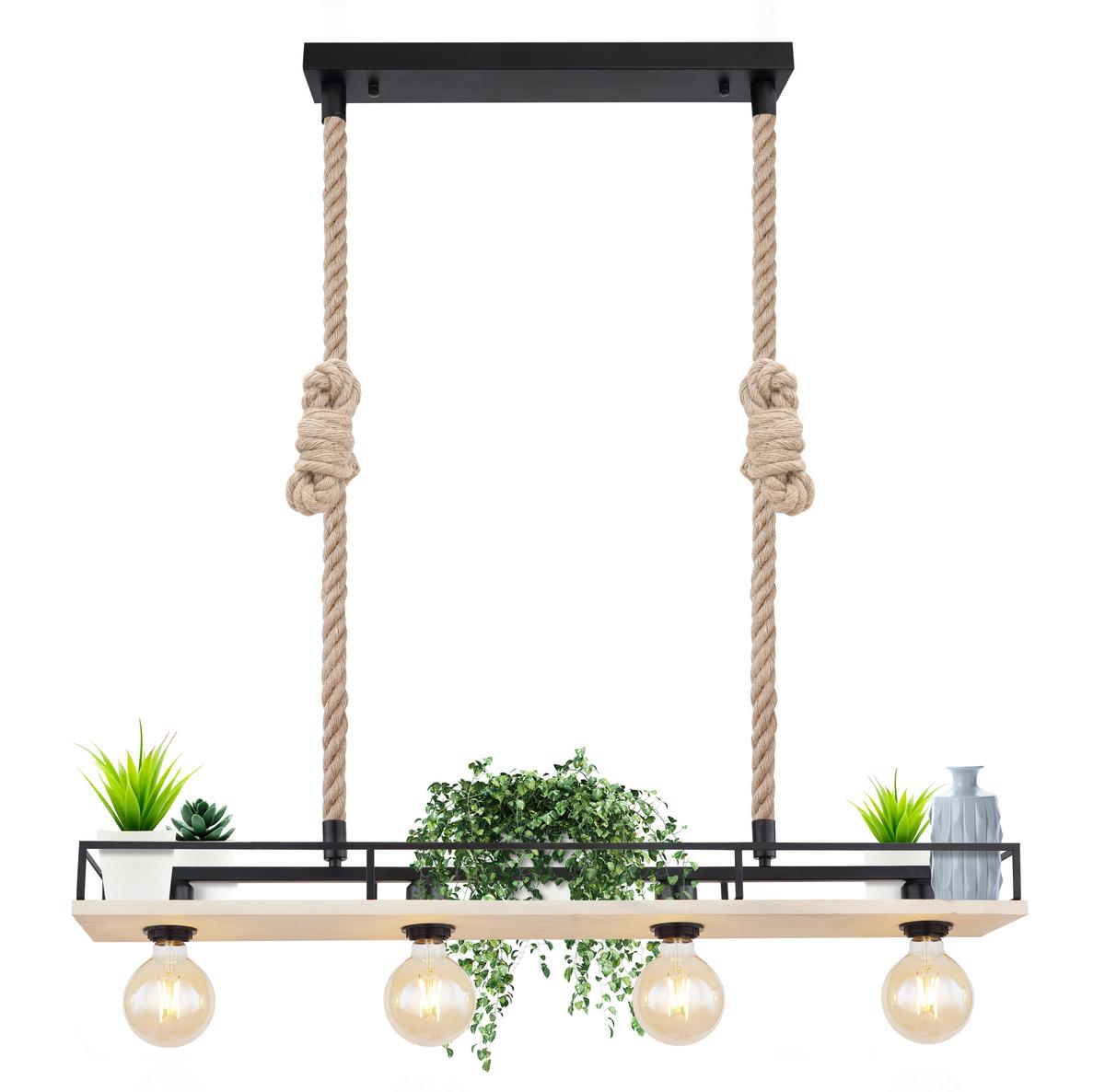Hängeleuchte H: 120 Cm 4-Flammig - Schwarz/Braun, Basics, Naturmaterialien/Holz (95/15/120cm) - Globo