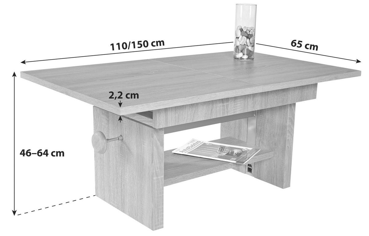 Couchtisch Höhenverstellbar + Ausziehbar Event, Eiche Dekor - Eichefarben, Design, Holzwerkstoff (110/65/46cm) - MID.YOU