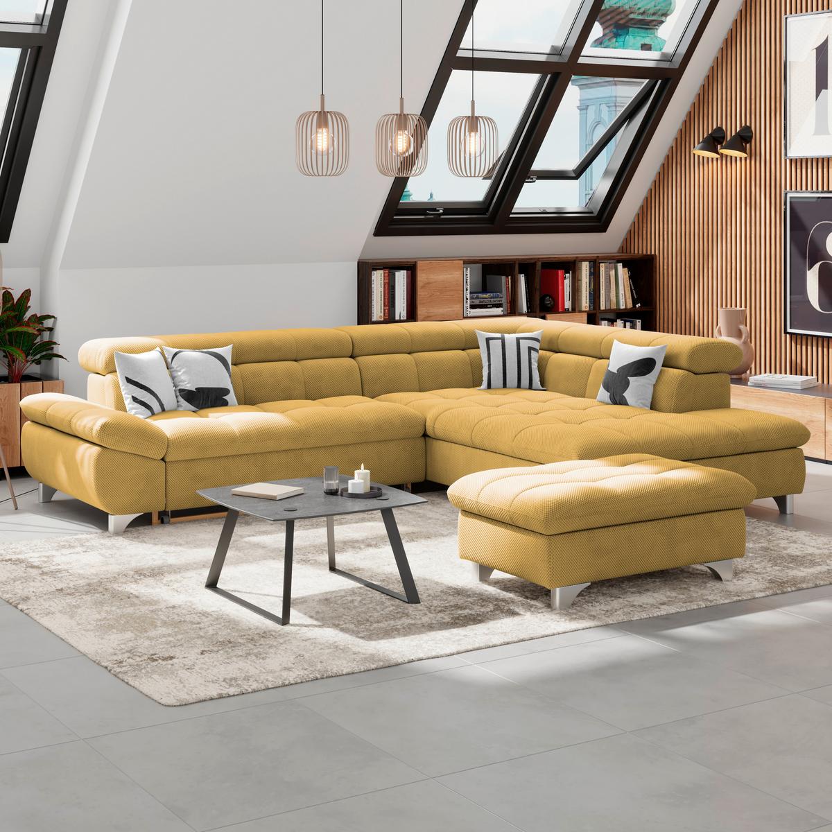 Hocker Gemini Senfgelb, B: 108cm - Chromfarben/Senfgelb, KONVENTIONELL, Textil (108/46/108cm)