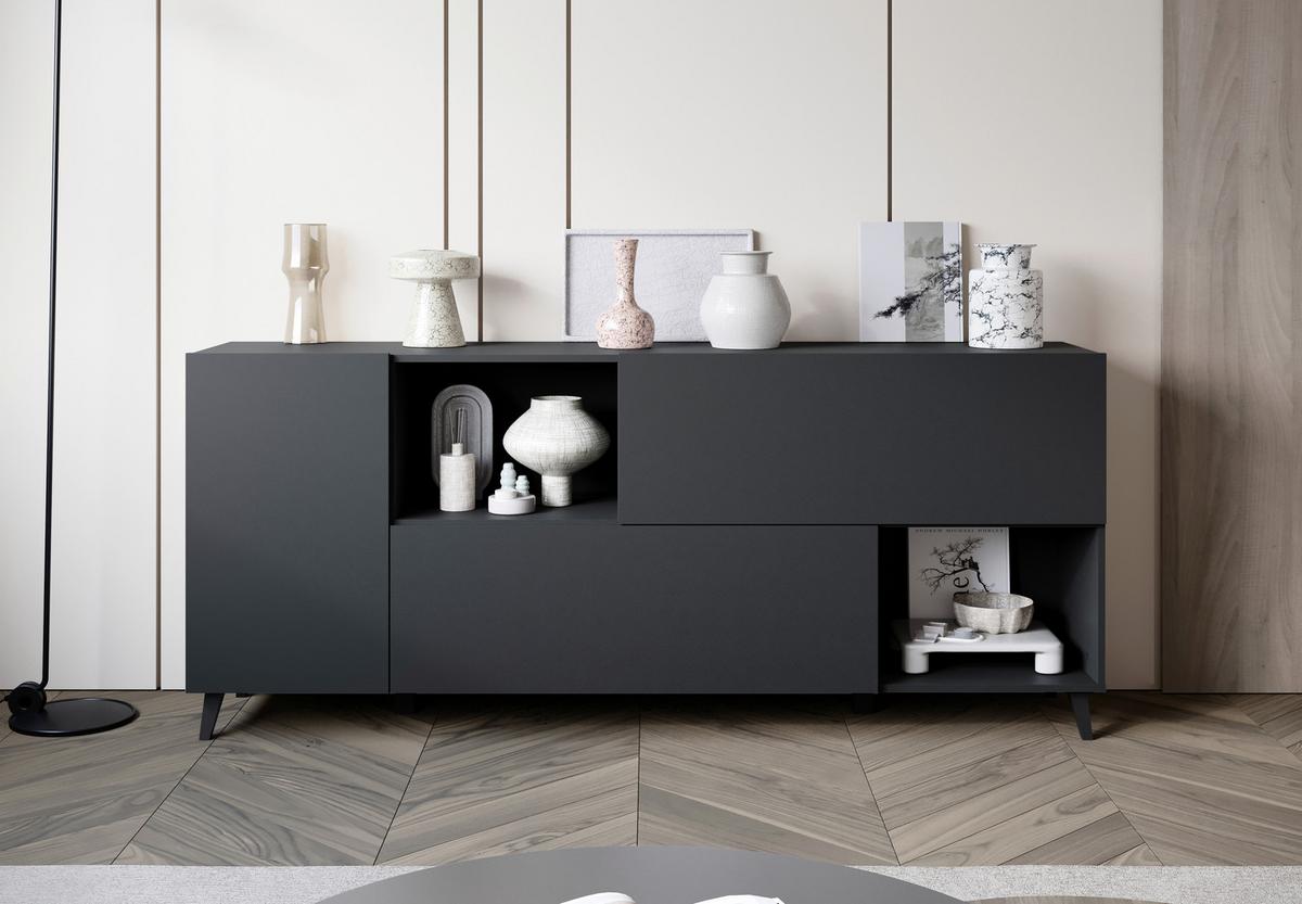 ŠIROKÁ KOMODA PHUKET SIDEBOARD 181 - čierna, Design, kompozitné drevo/plast (180/76/39cm) - P & B