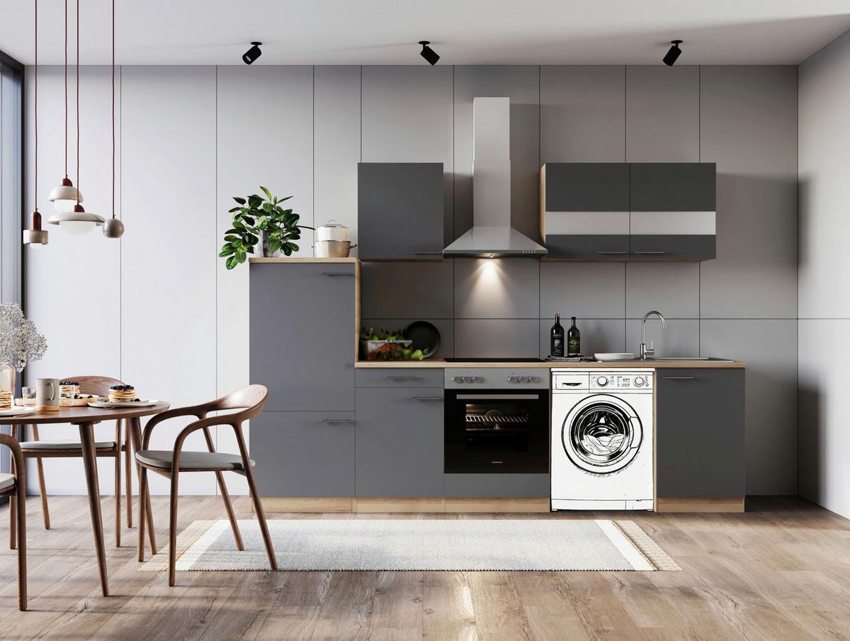 Küchenblock Merle Grau B: 280 Cm - Eichefarben/Grau, Basics, Glas/Holzwerkstoff (280cm) - Respekta