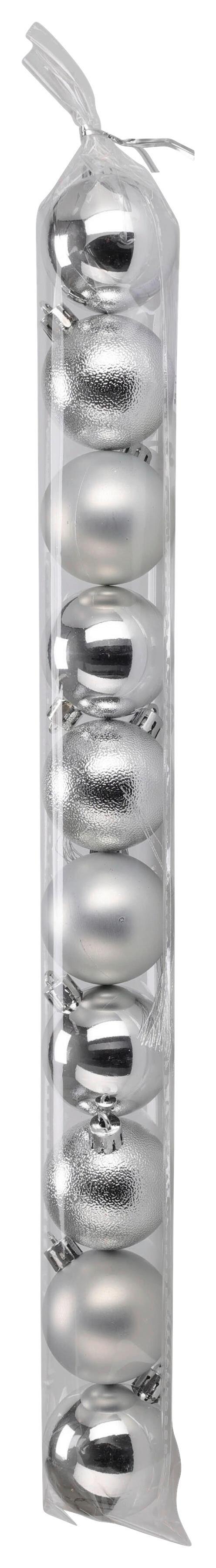 Sada vianočných gulí 10ks - strieborná, Konventionell, plast (5cm) - Mömax