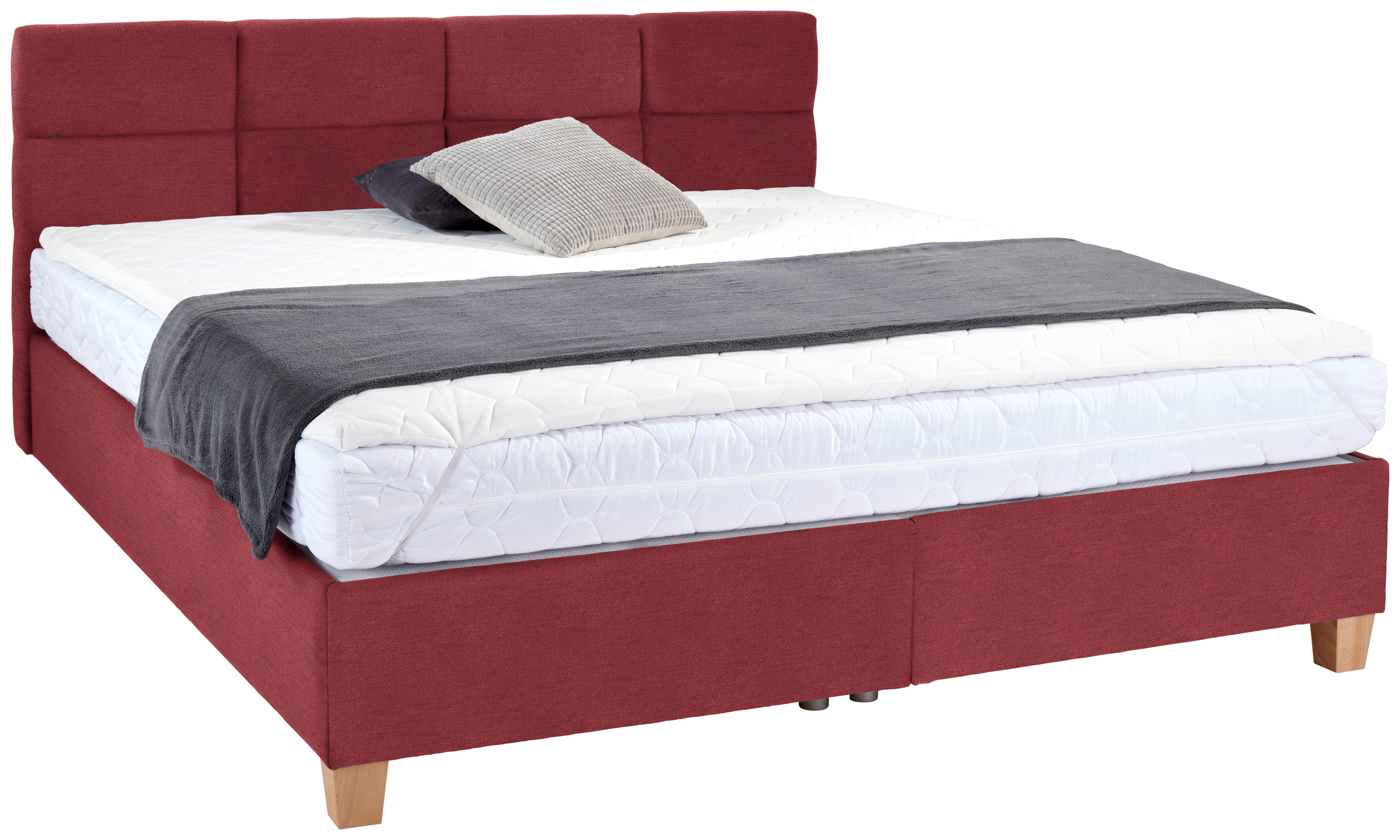 Polsterbett mit Bettkasten 180x200 Bellagio Kirschrot - Buchefarben/Kirschrot, KONVENTIONELL, Holz/Textil (180/200cm)