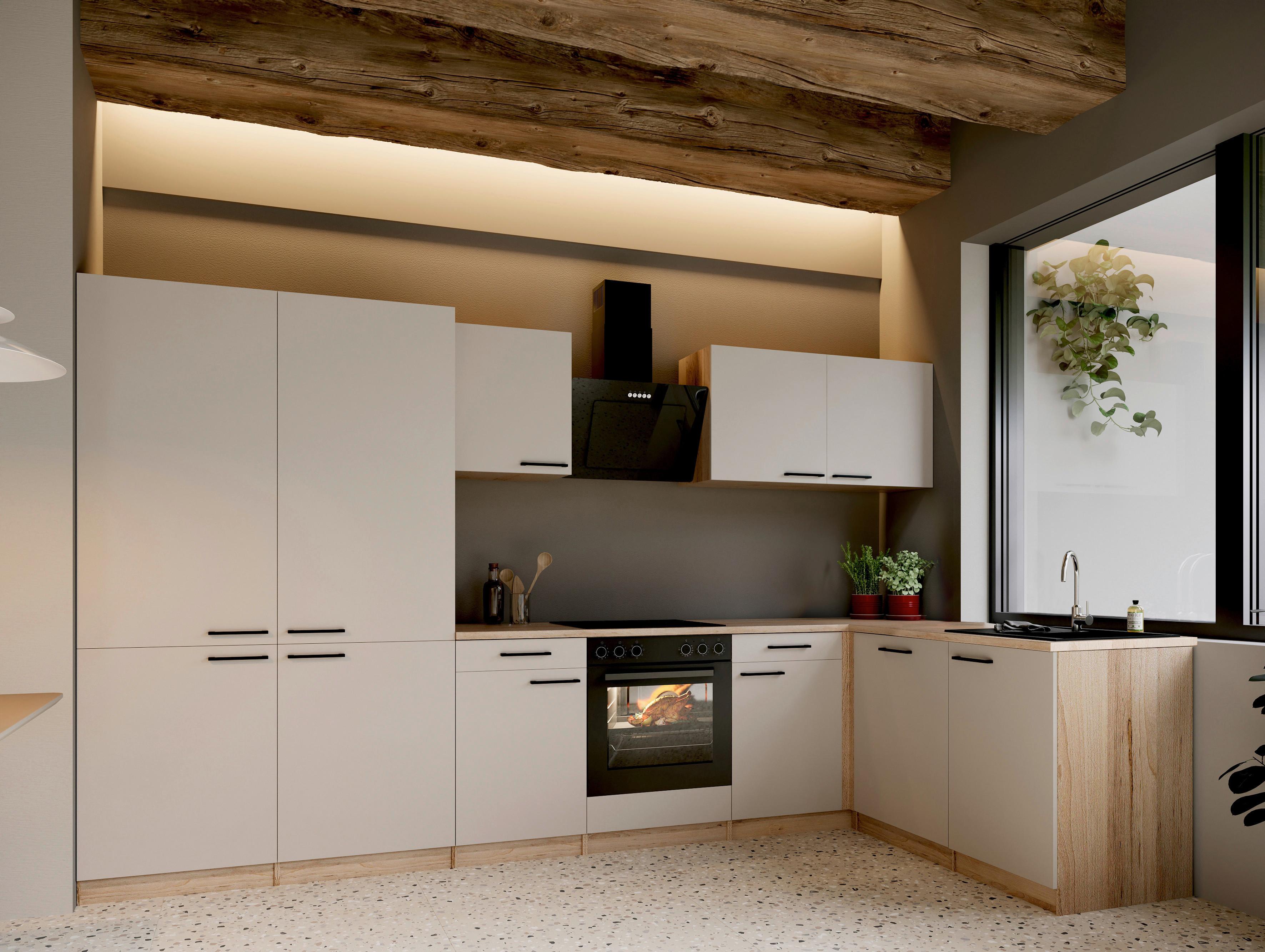 ECKKÜCHE Merle, Kaschmir S: 340x172cm - Kaschmir/Eichefarben, Trend, Holzwerkstoff (340/172cm) - Respekta