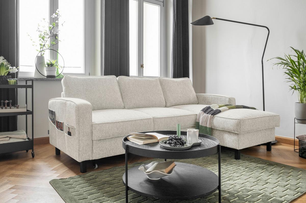 Ecksofa Molly Beige S: 228x148 cm - Beige/Schwarz, Textil (228/148cm) - MID.YOU