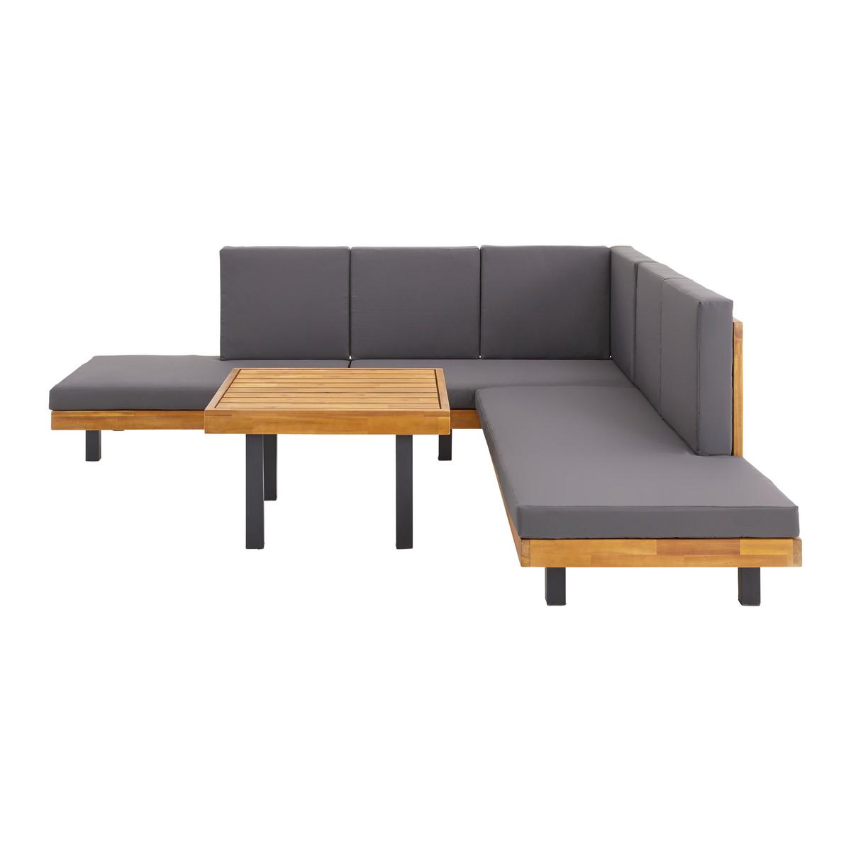 Zahradní sedací souprava GIANNY - šedá/barvy akácie, Moderní, kov/dřevo (232/72/72cm) - Bessagi Garden