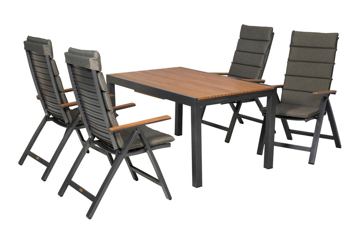 Gartentischgruppe Astros 9 -Teilig. Graphitfarben/Natur - Graphitfarben/Naturfarben, KONVENTIONELL, Kunststoff/Textil (90/150-200/75cm) - Gardenson