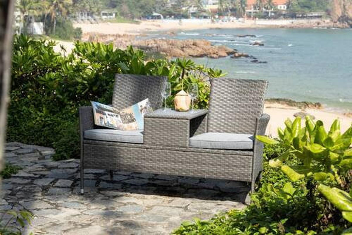Gartenbank Polyrattan 2-Sitzer Pescara Grau mit Kissen - Grau, MODERN, Kunststoff/Textil (143/87/64.5cm) - Luca Bessoni