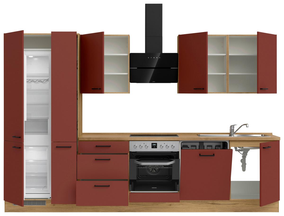 Küchenleerblock Easytouch High-Line, H11 Links - Eichefarben/Rot, MODERN, Holzwerkstoff (330cm) - Nobilia