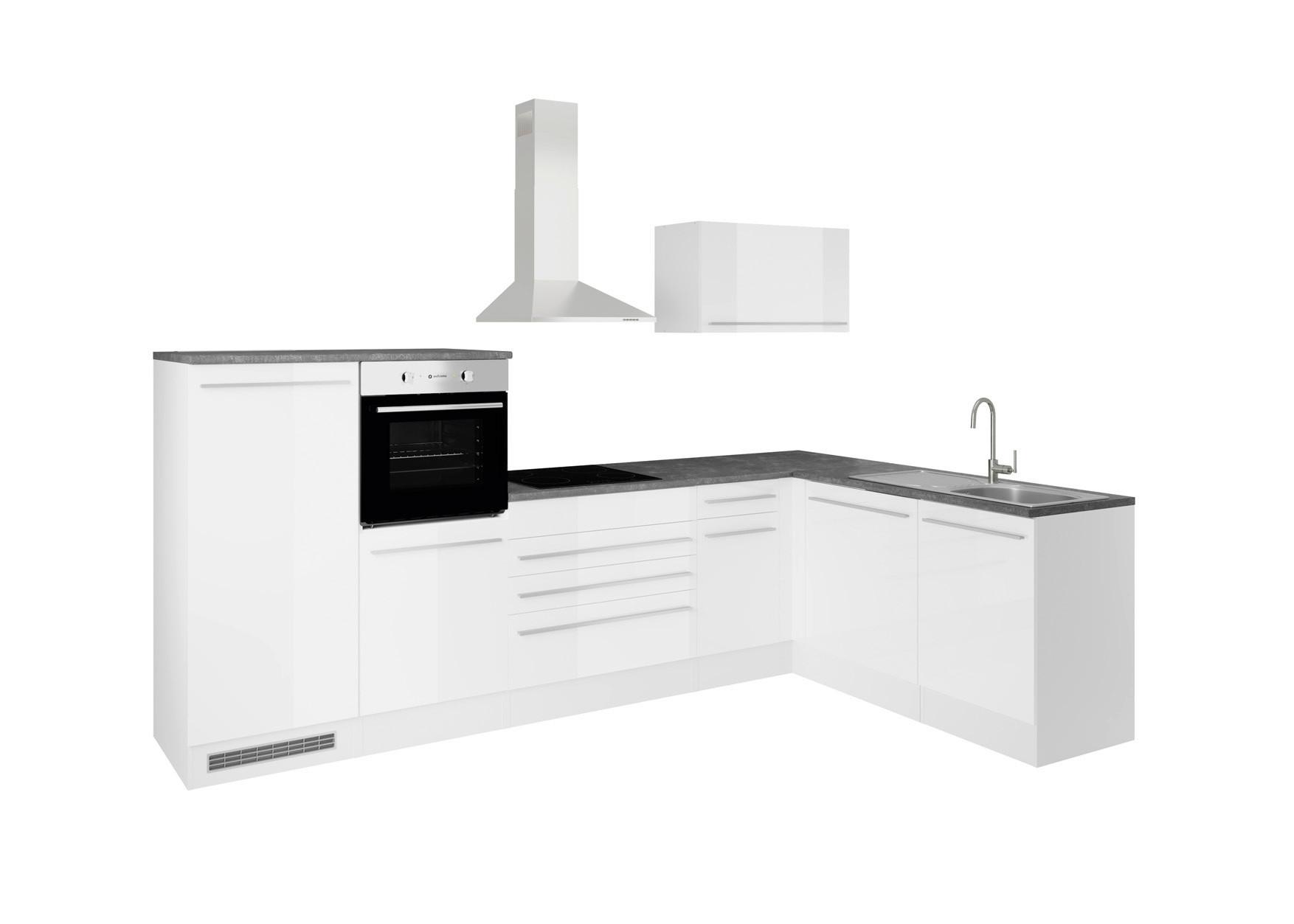 ECKKÜCHE JAZZ 4 Weiß mit E-Geräten - Weiß Hochglanz/Anthrazit, Basics, Holzwerkstoff (320/175cm) - P & B