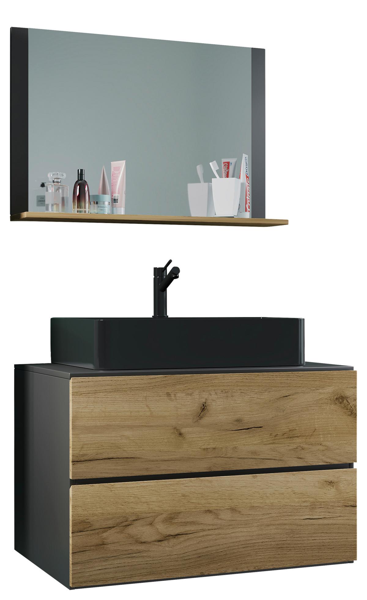 Badezimmer Lendas Bl M - Honigeiche/Anthrazit, MODERN, Glas/Keramik (81cm) - MID.YOU