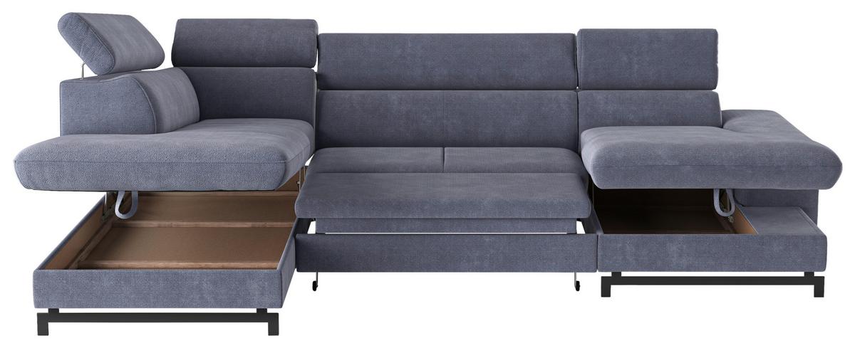 Wohnlandschaft mit Bettkasten Emma Blau - Blau/Schwarz, Textil (215/328/165cm) - MID.YOU