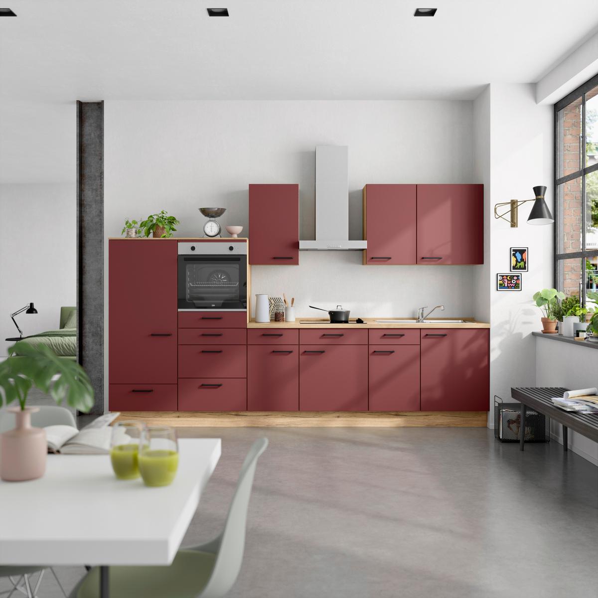 Küchenleerblock Easytouch Low-Line, L8 Links - Eichefarben/Rot, MODERN, Holzwerkstoff (330cm) - Nobilia