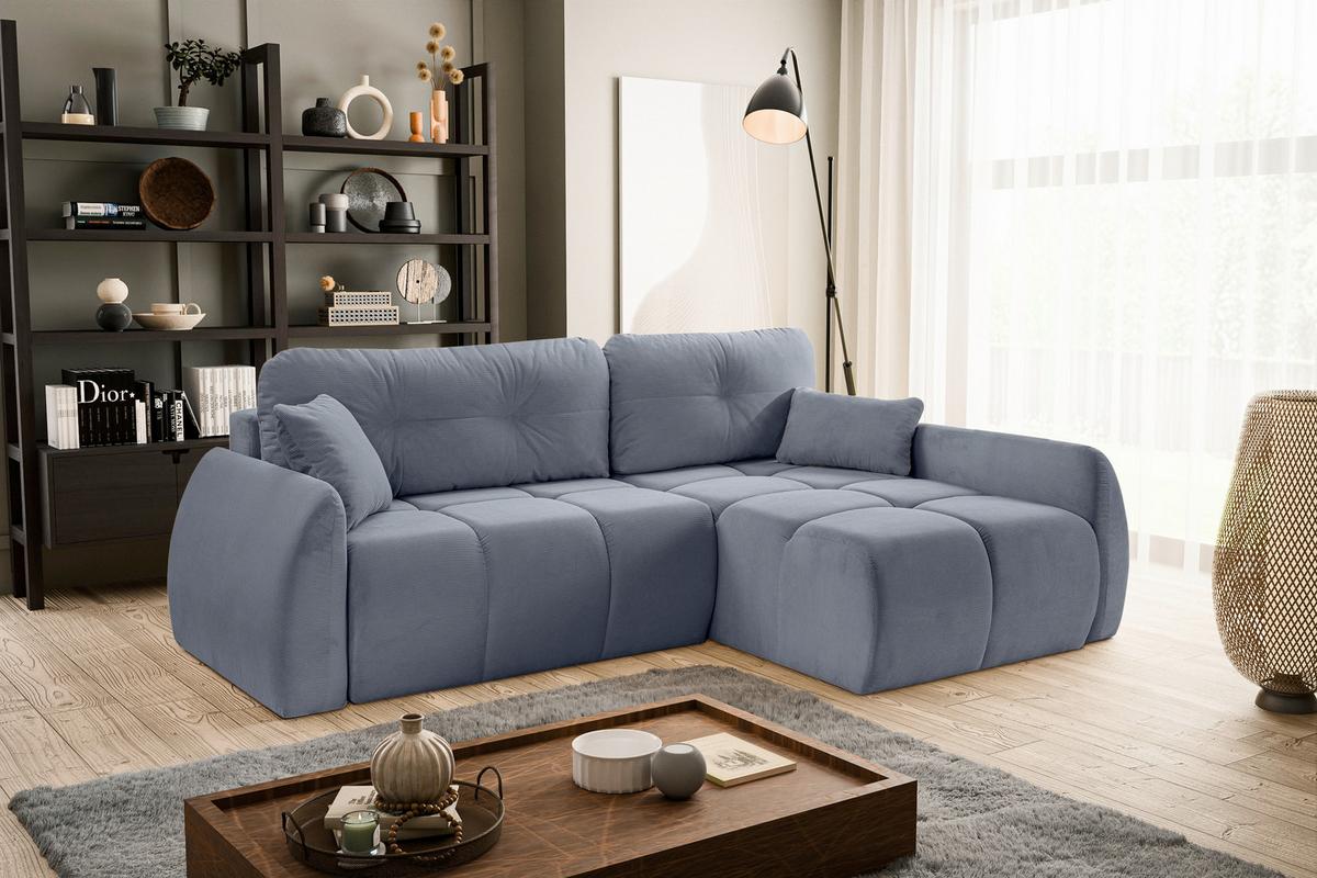 Ecksofa Sancho Long Blaugrau S: 255x155cm - Blaugrau/Schwarz, Basics, Holz/Textil (255/155cm) - MID.YOU