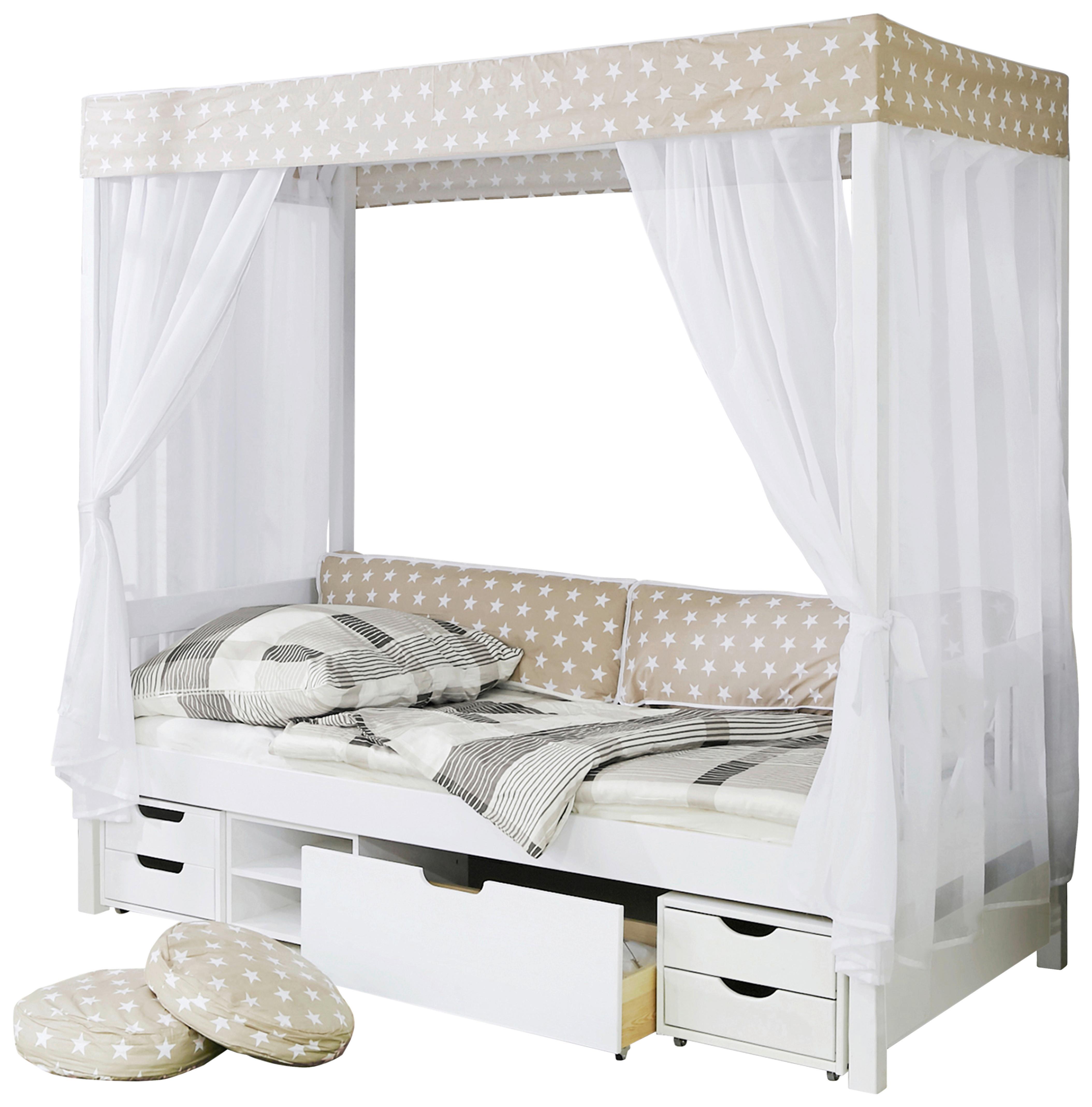 Postel s nebesy LINO závěs béžově-bílý - bílá/béžová, Moderní, dřevo (90/200cm) - MID.YOU